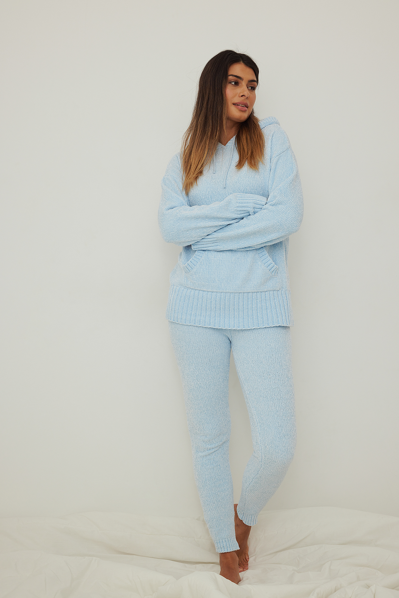 Chenille Knitted Leggings Blue | na-kd.com