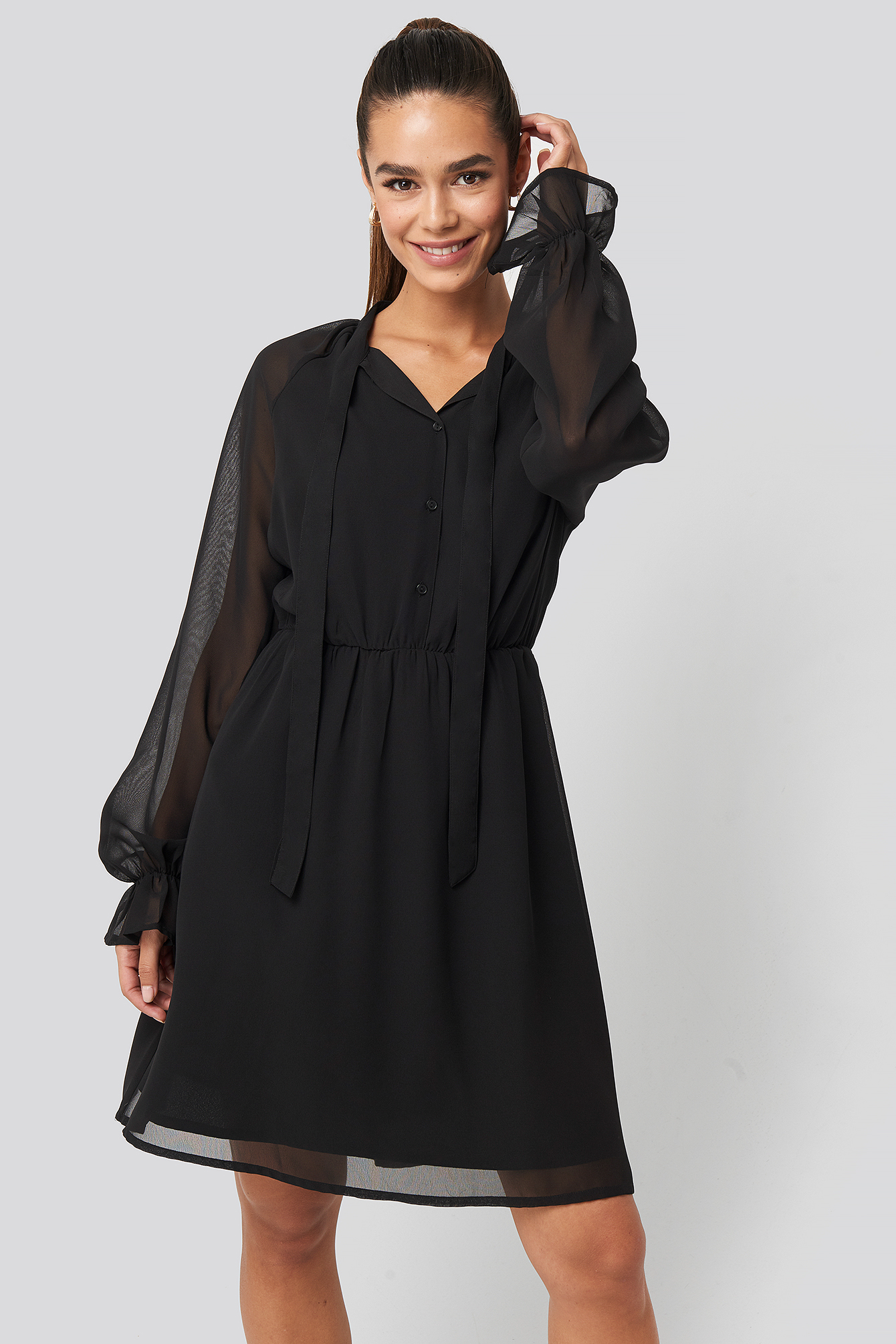 Chiffon buttoned Dress Black