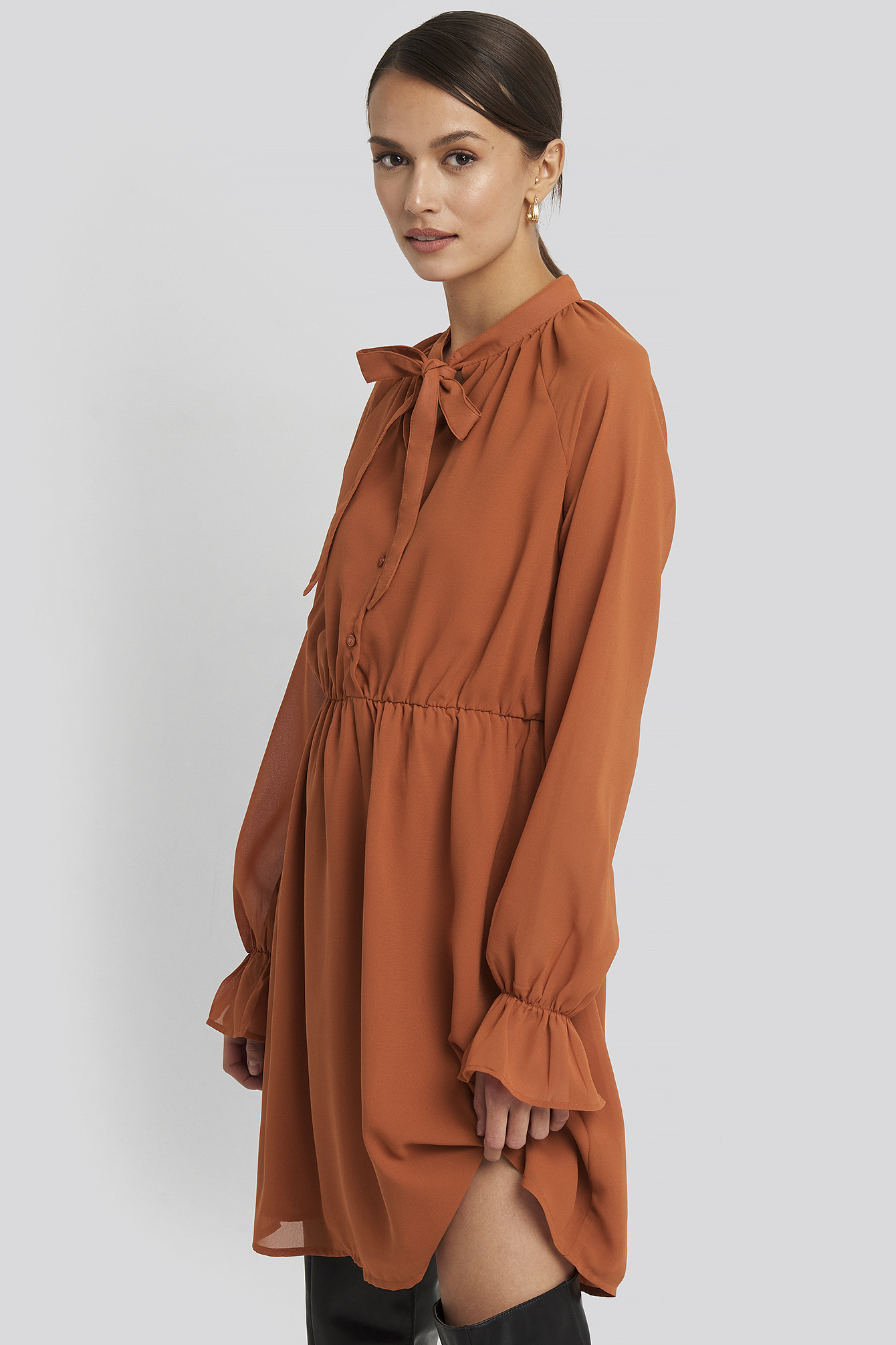 Chiffon buttoned Dress Rust