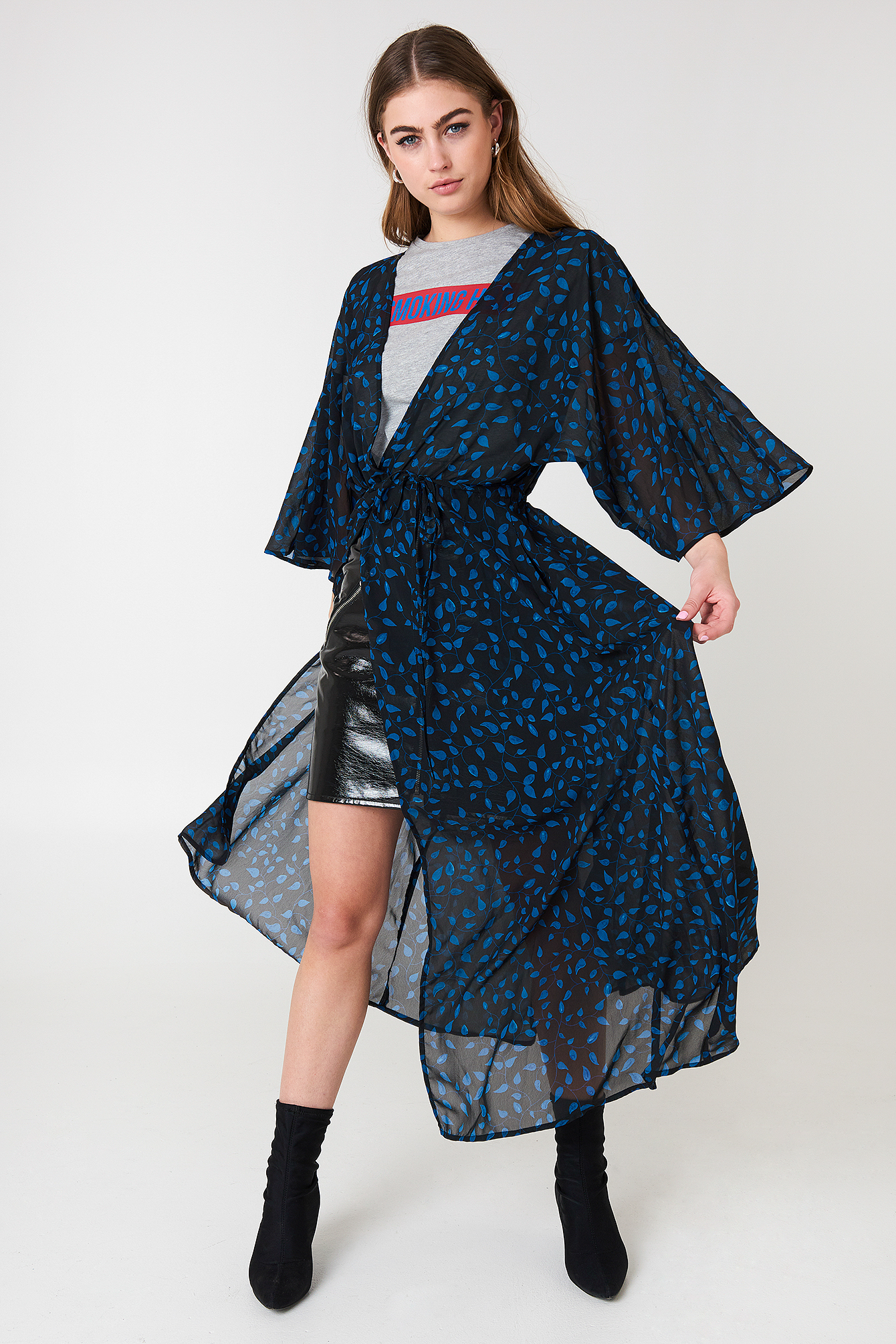 Chiffon Coat Dress Black/Blue Pattern