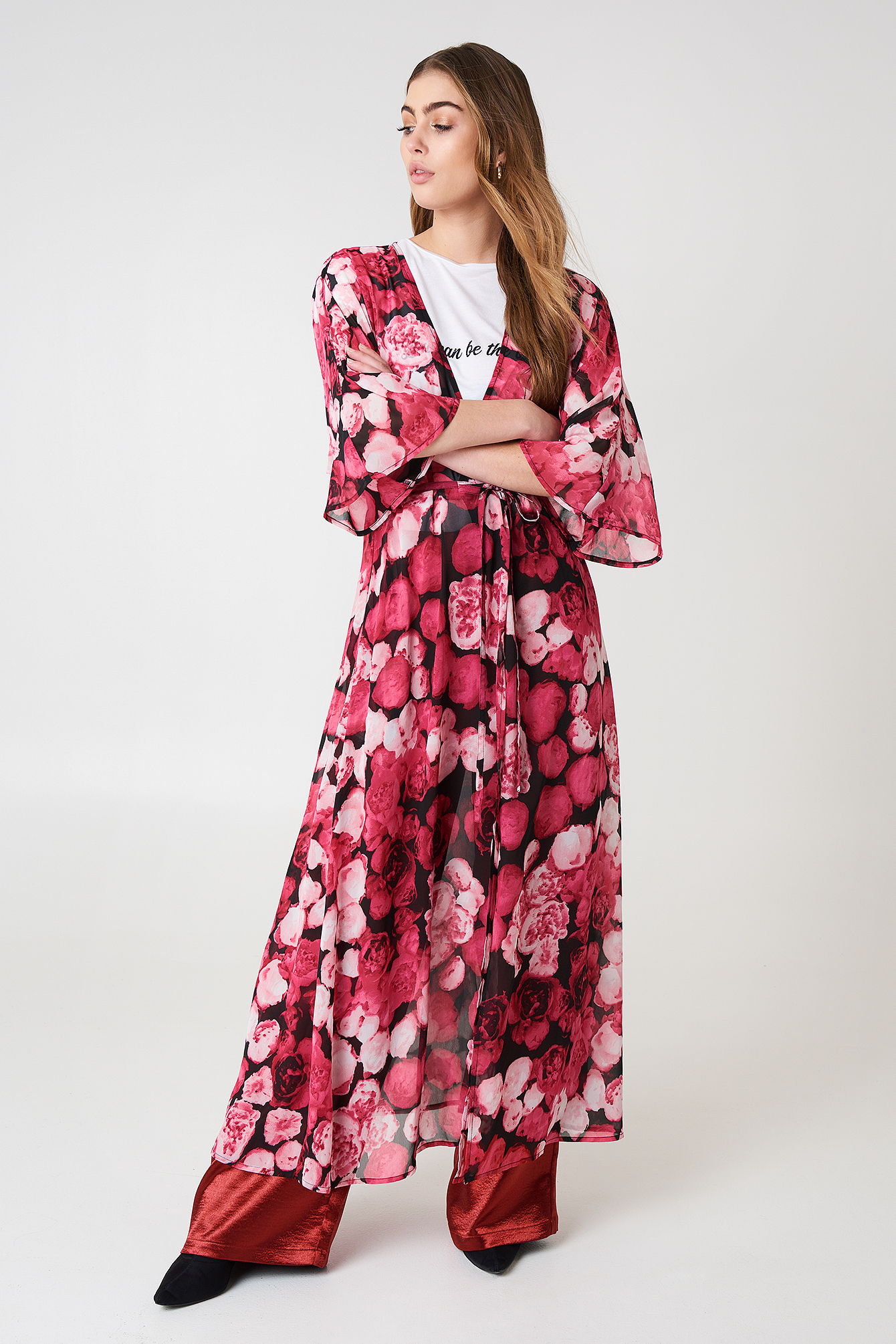 Chiffon Coat Dress Pink Flower