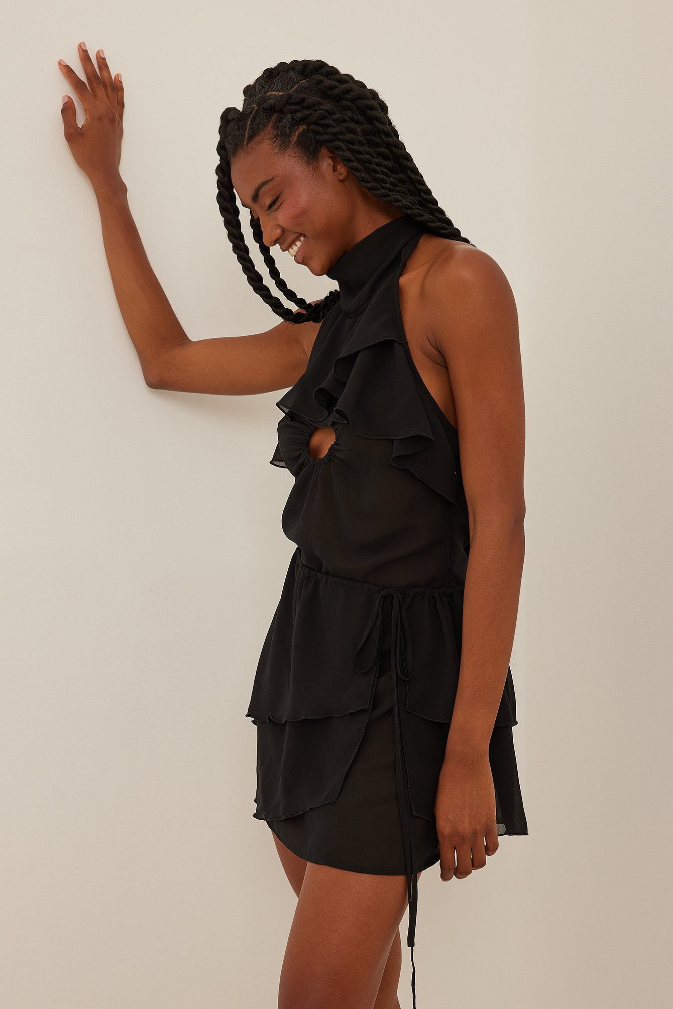 Black Chiffon Detail Mini Dress