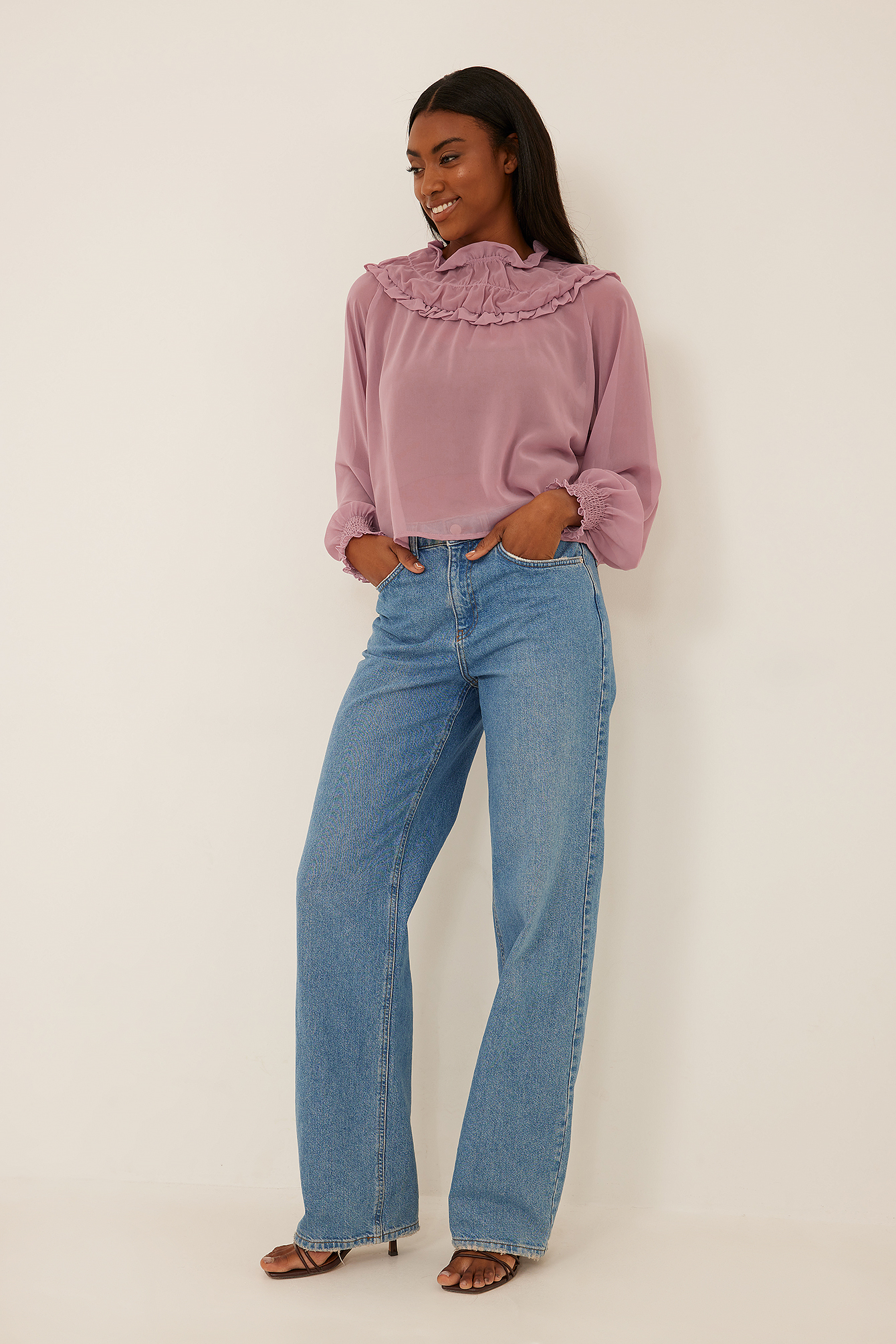 Chiffon Frill Blouse Purple | na-kd.com