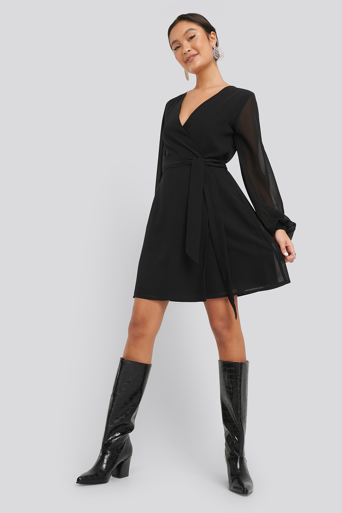 Chiffon Overlap Dress Black