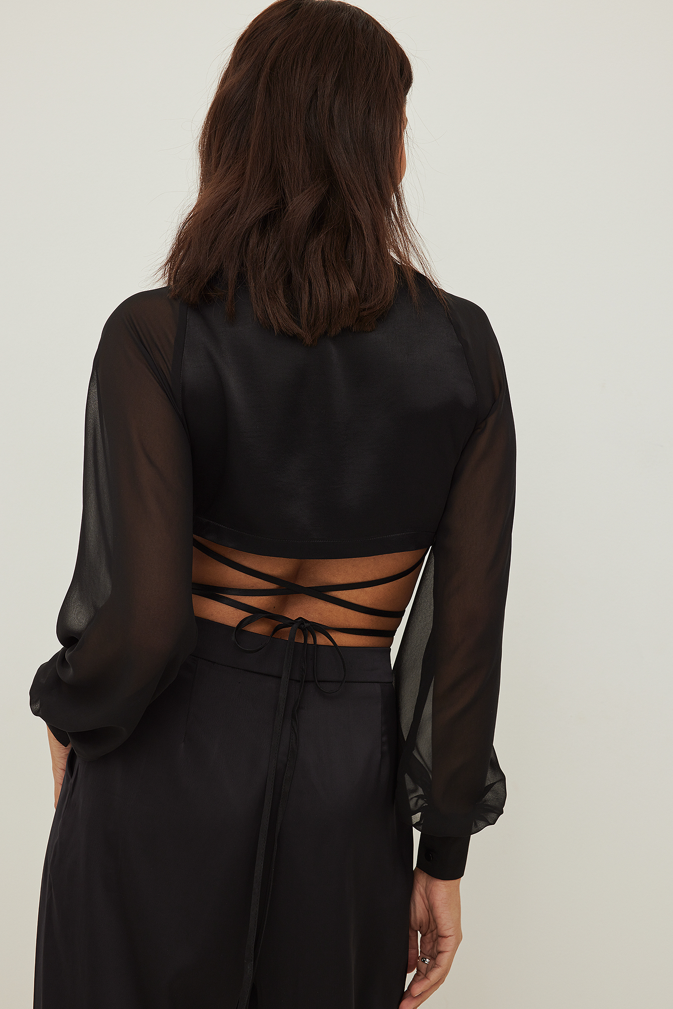 Chiffon Sleeve Satin Blouse Black | na 