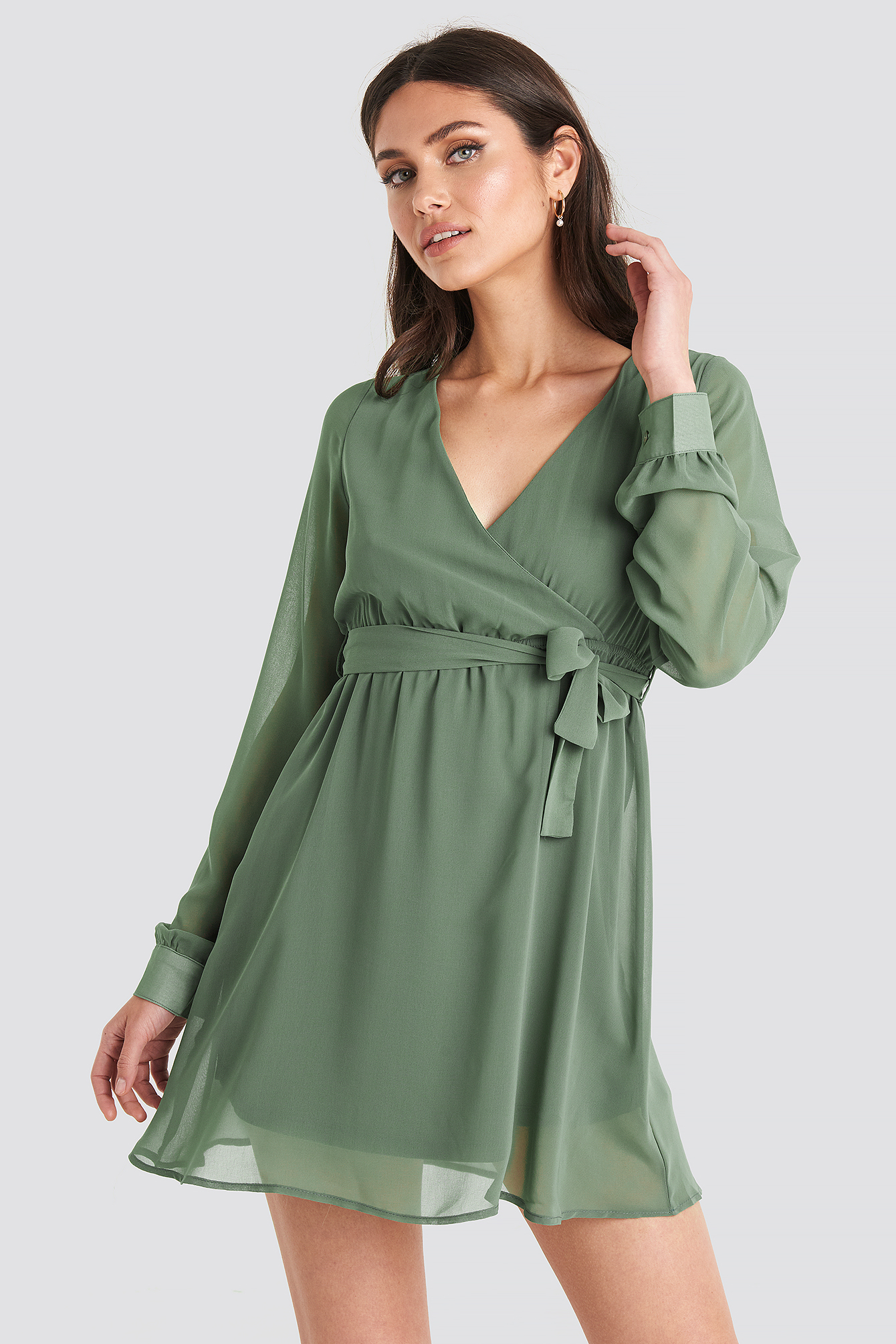 Chiffon Wrap Mini Dress Khaki