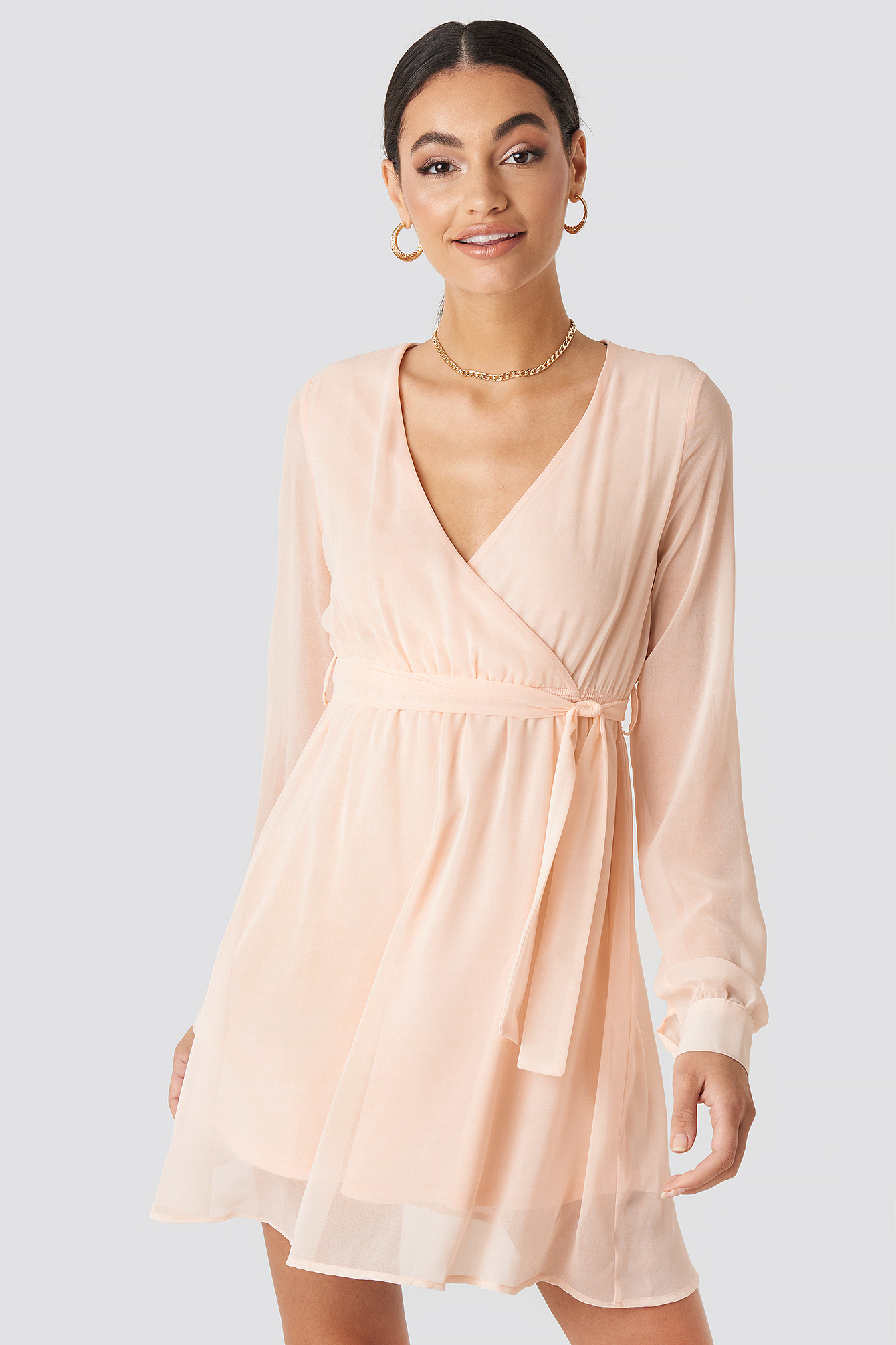 Chiffon Wrap Mini Dress Pink