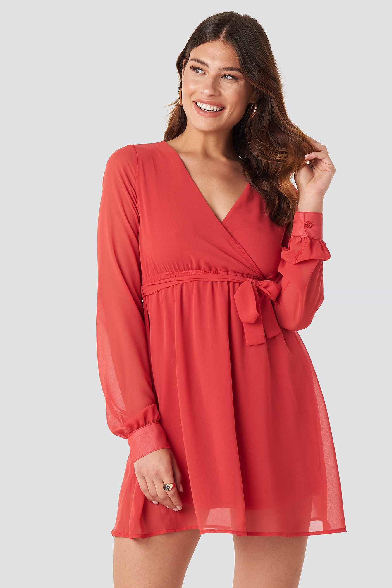 Chiffon Wrap Mini Dress Red