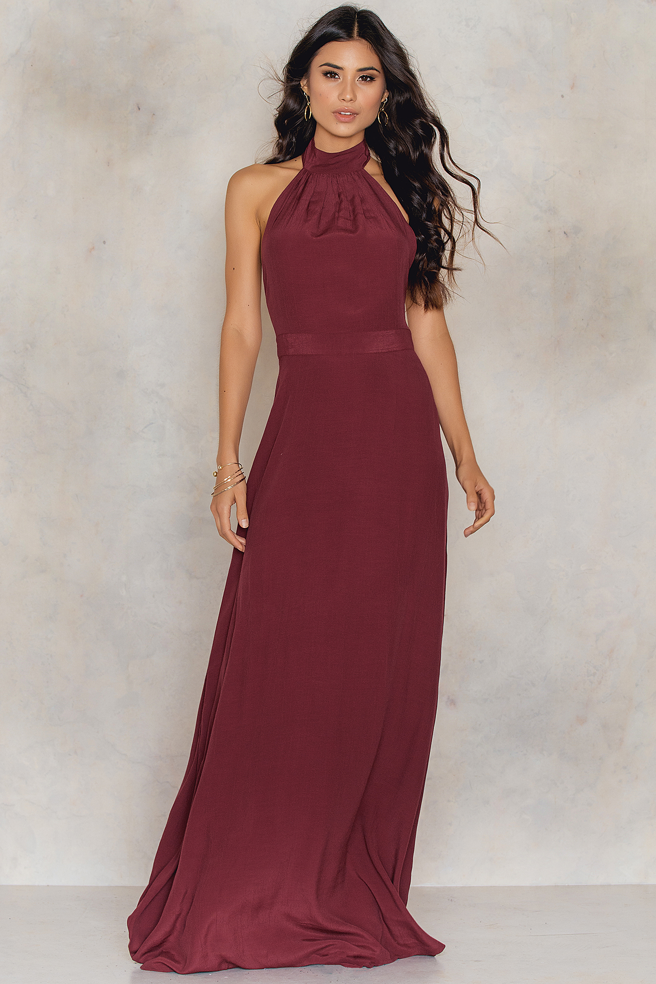 Choker Neck Open Back Maxi Dress Red 