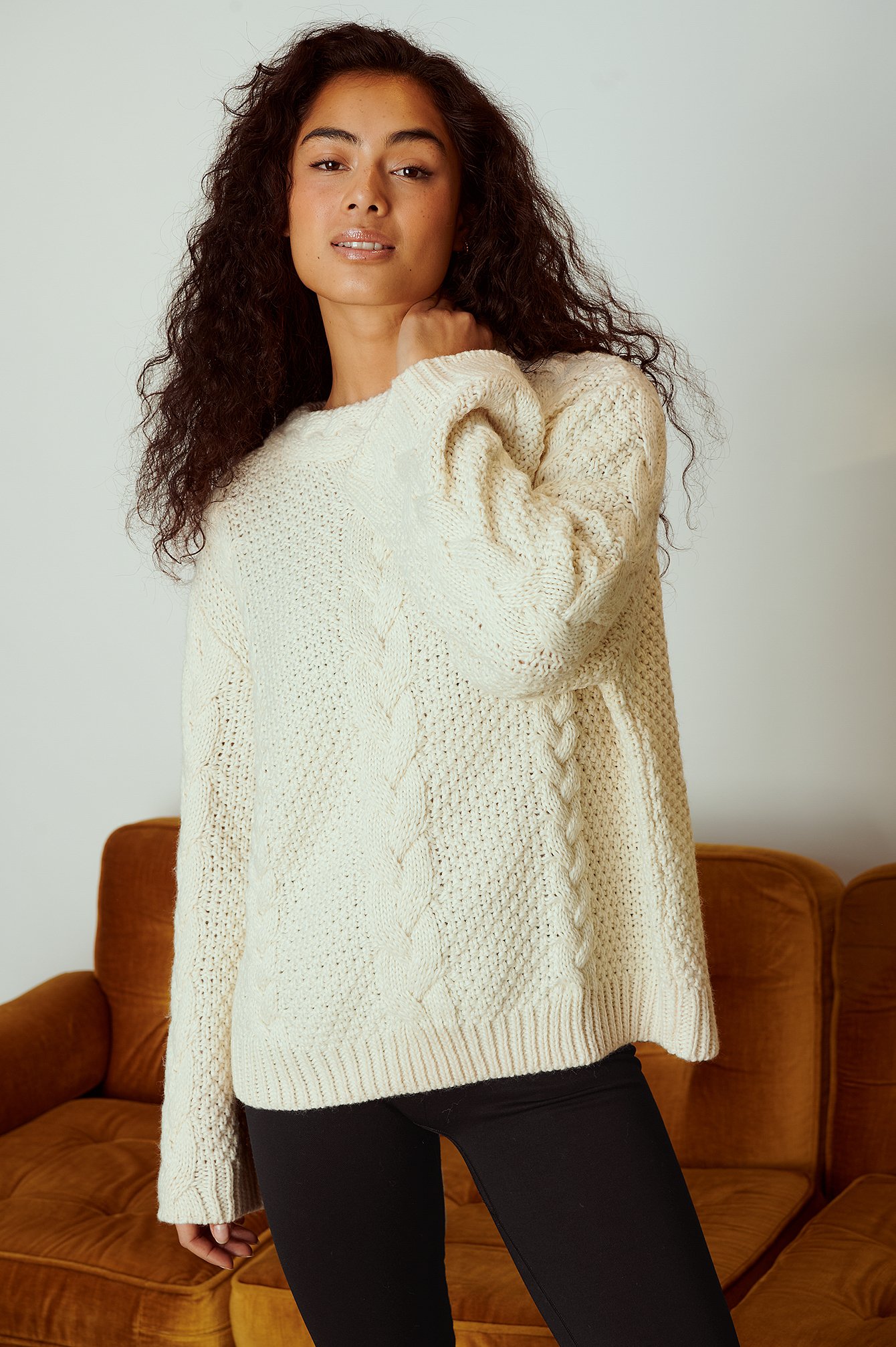 Offwhite Chunky sweater met kabeldetail