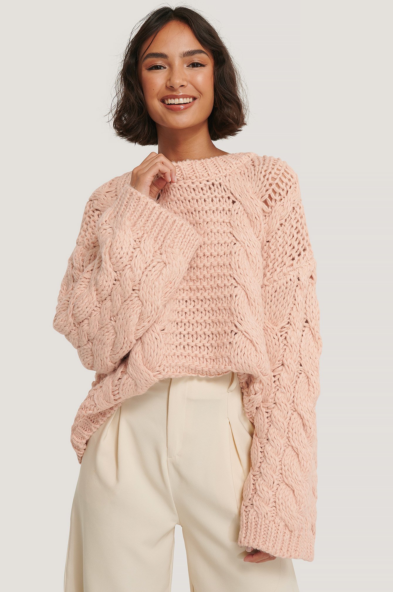 Chunky Cable Knitted Sweater Pink