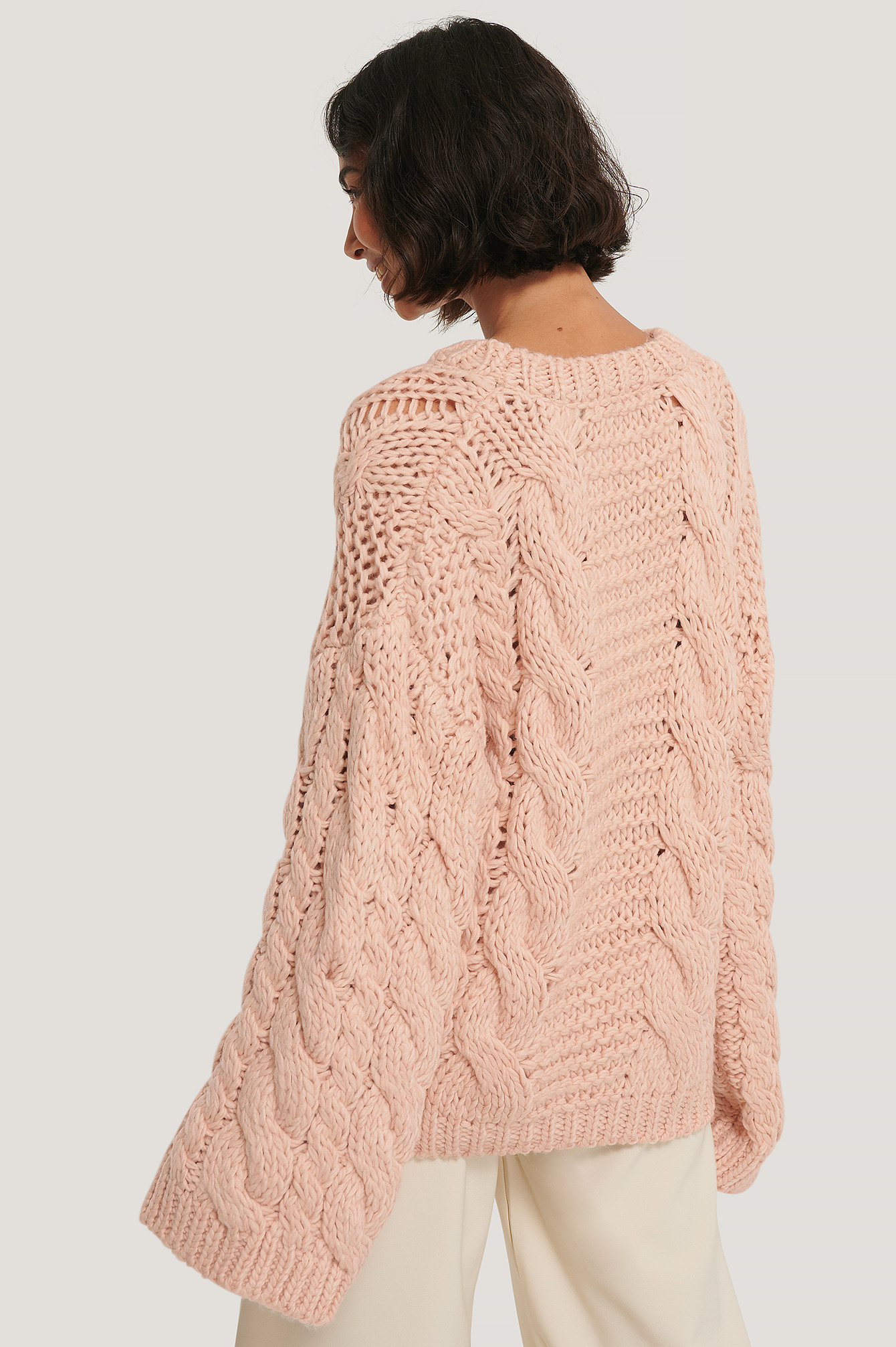 Chunky Cable Knitted Sweater Pink na kd com