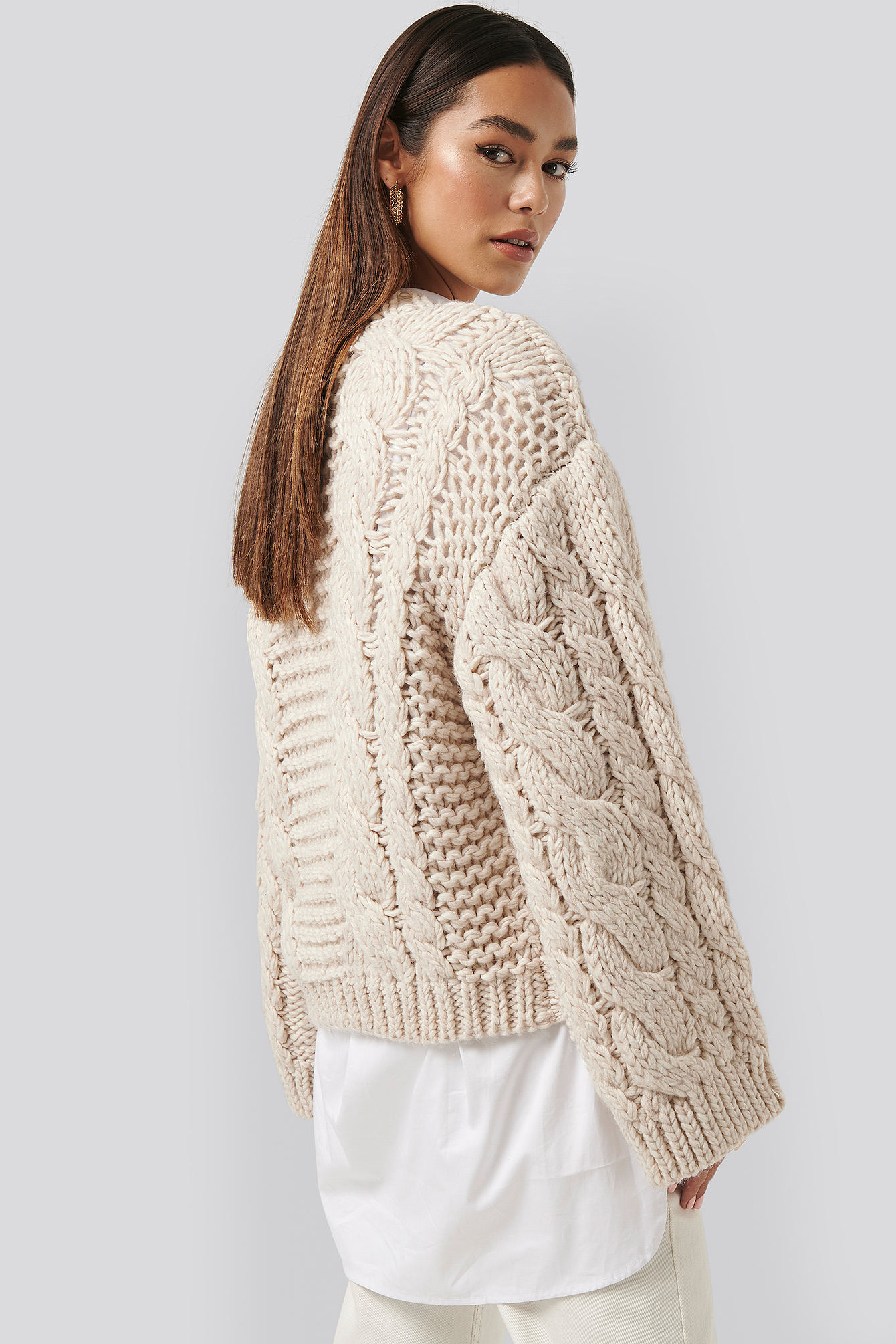 Chunky Cable Knitted Sweater Offwhite 