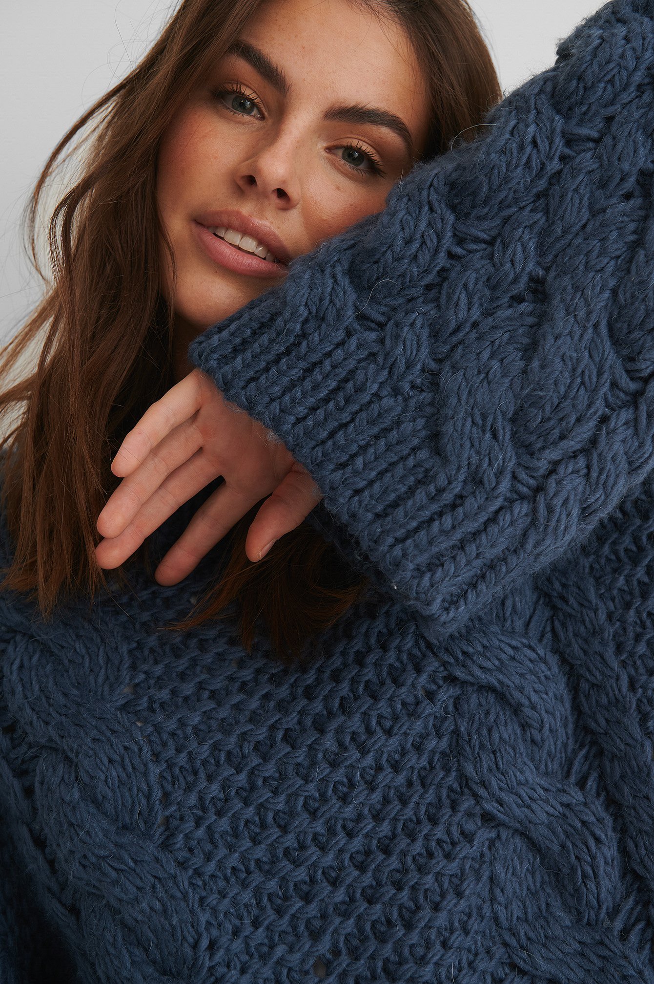 Stone Blue Chunky Cable Knitted Sweater