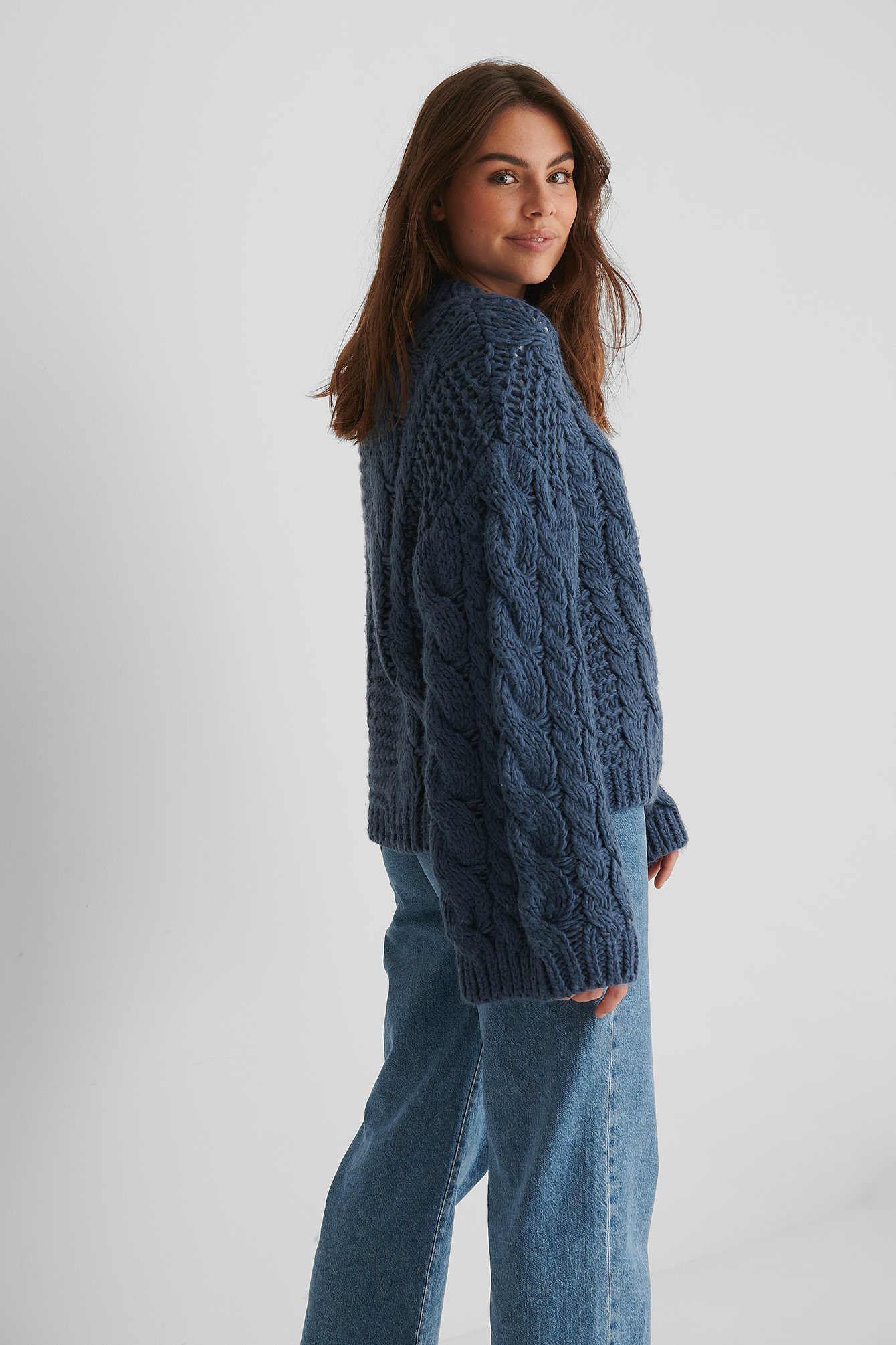 Chunky Cable Knitted Sweater Blue | na 