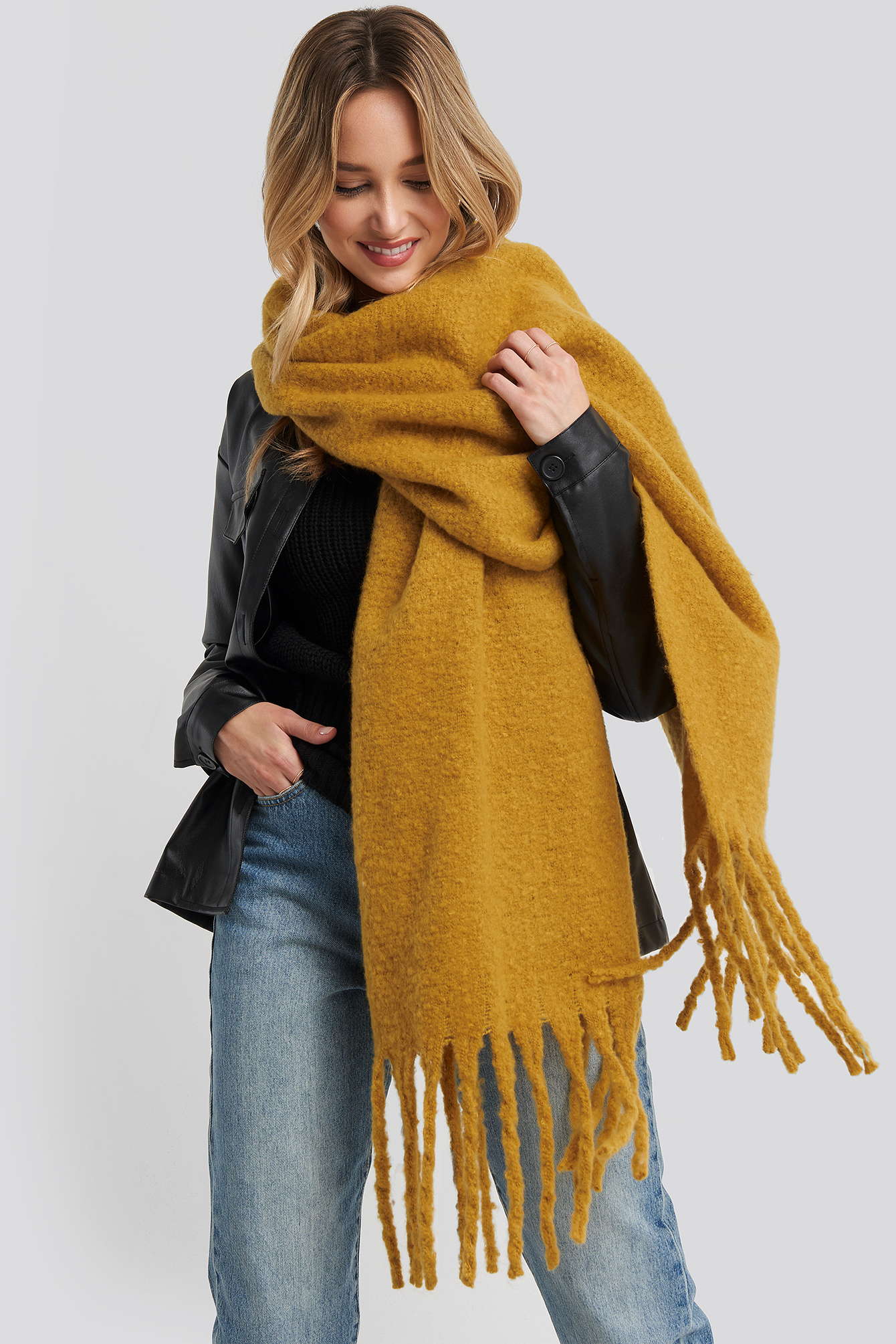 Chunky Fluffy Scarf Mustard Yellow