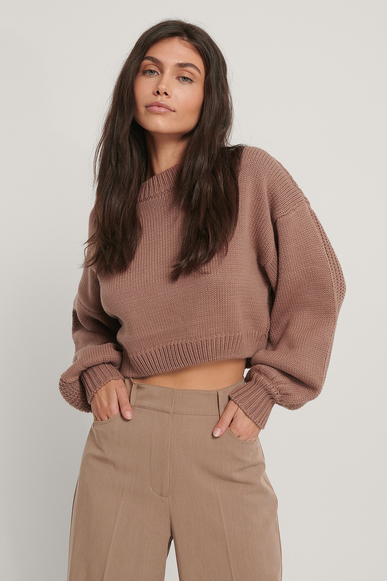Dusty Dark Pink Chunky Knitted Cropped Sweater