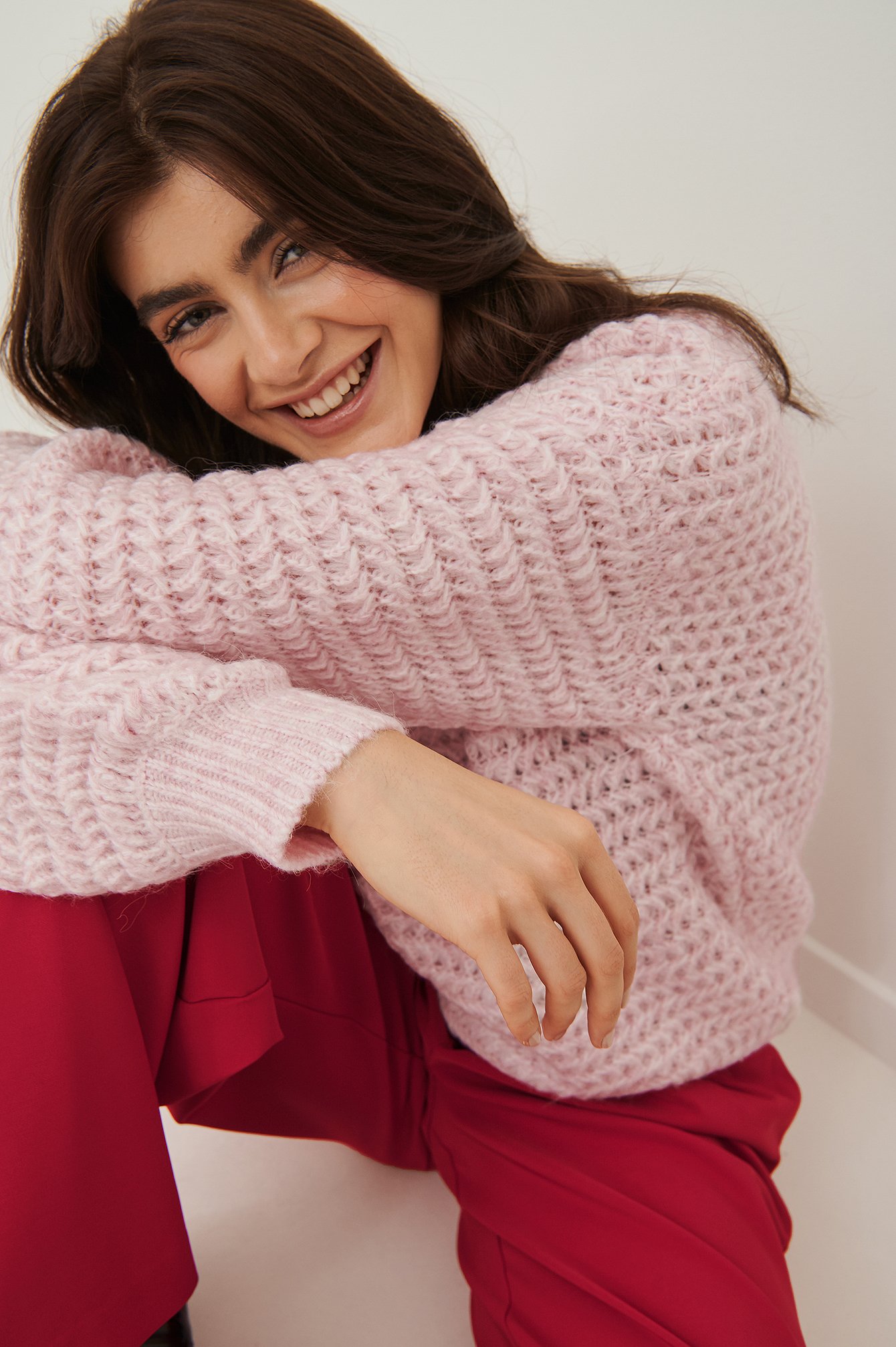 Light Pink Chunky Knitted Oversized Turtle Neck Sweater