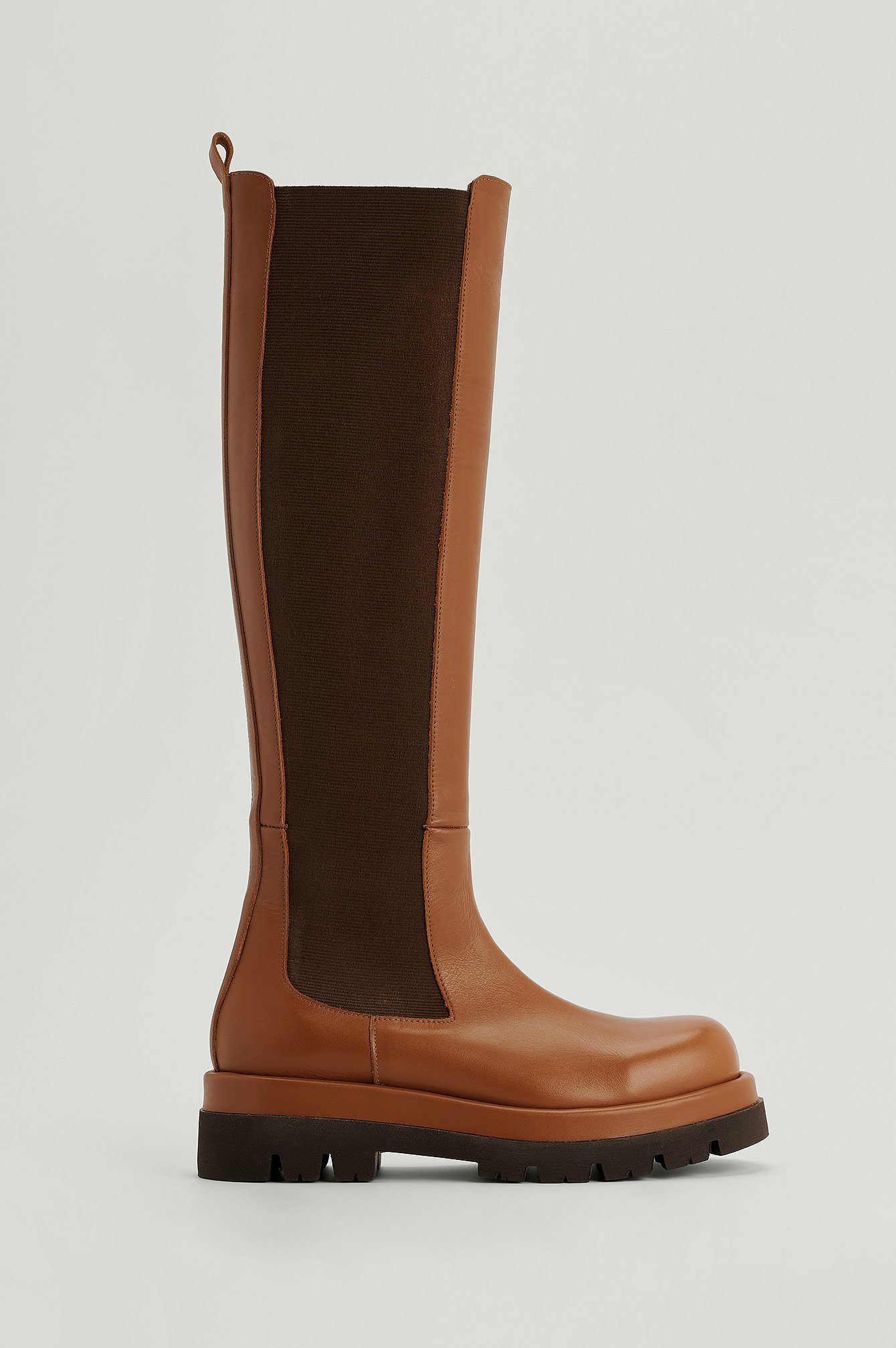 Tan Chunky Leather Profile Shaft Boots