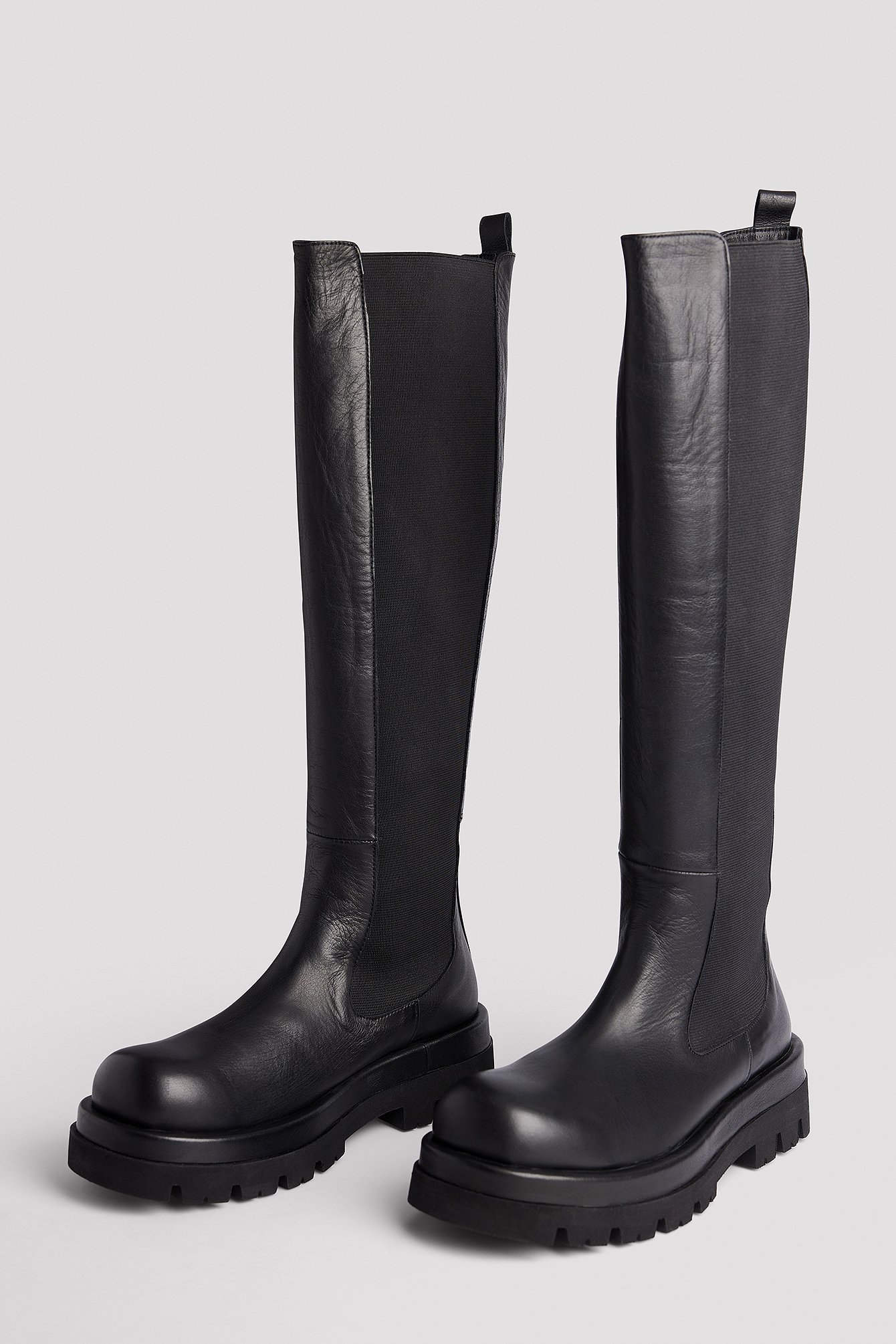 Chunky Leather Profile Shaft Boots Black | na-kd.com