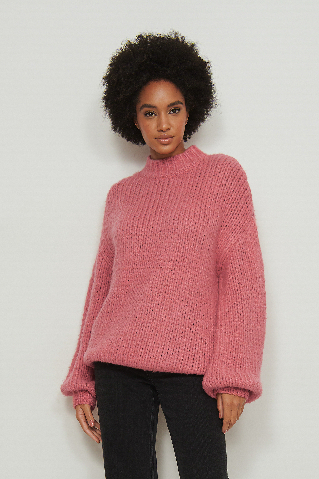 Dusty Pink Lässiger, langer Oversize-Pullover