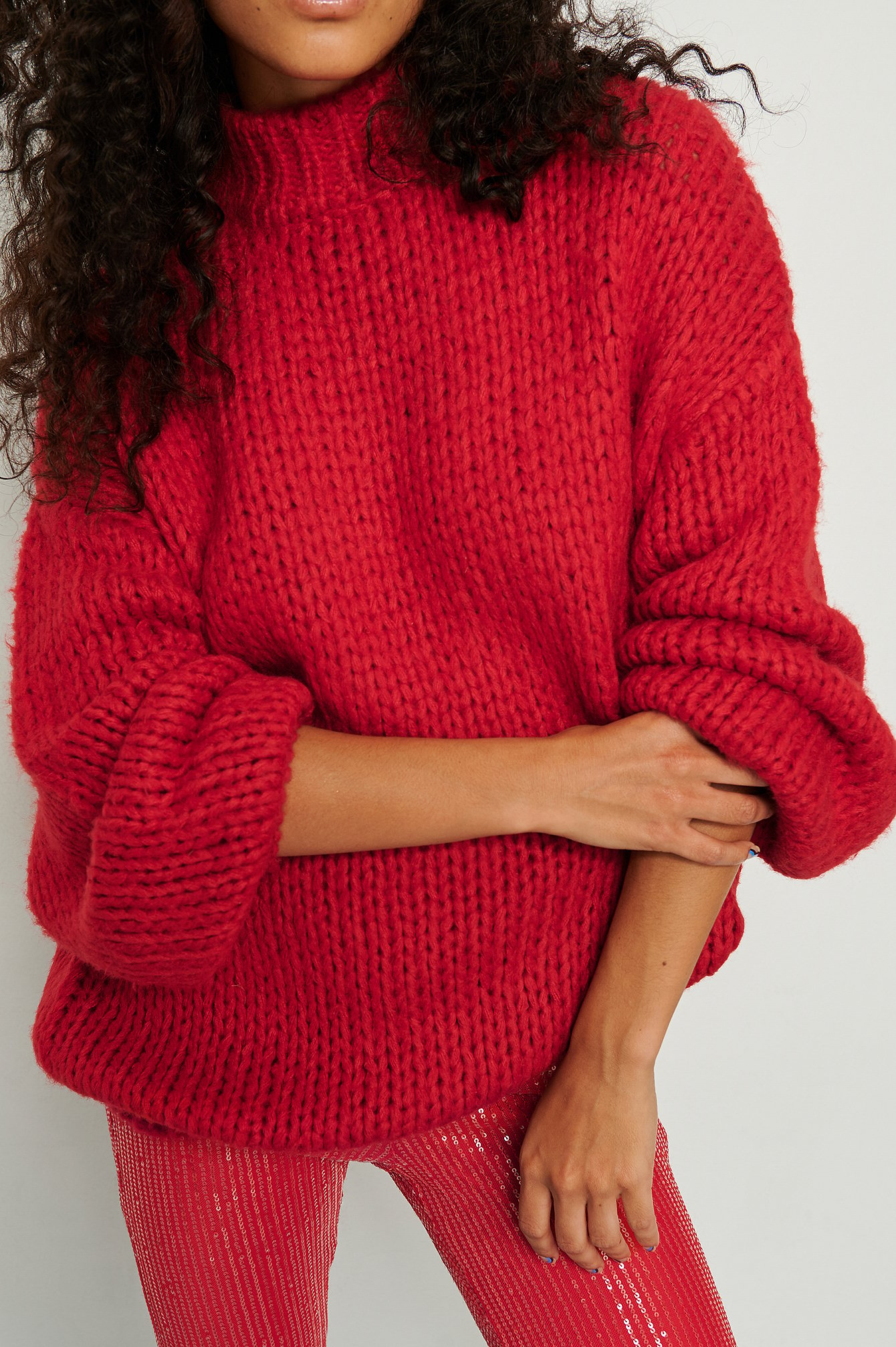 Red Chunky Long Oversized Turte Neck Sweater