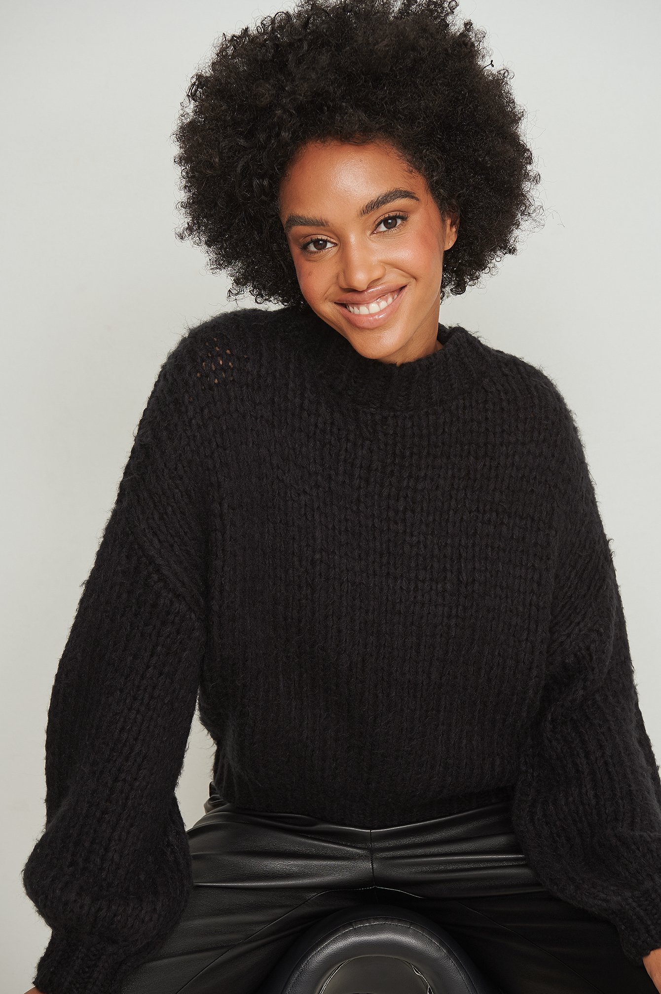 Black Kraftig sweater i overstørrelse