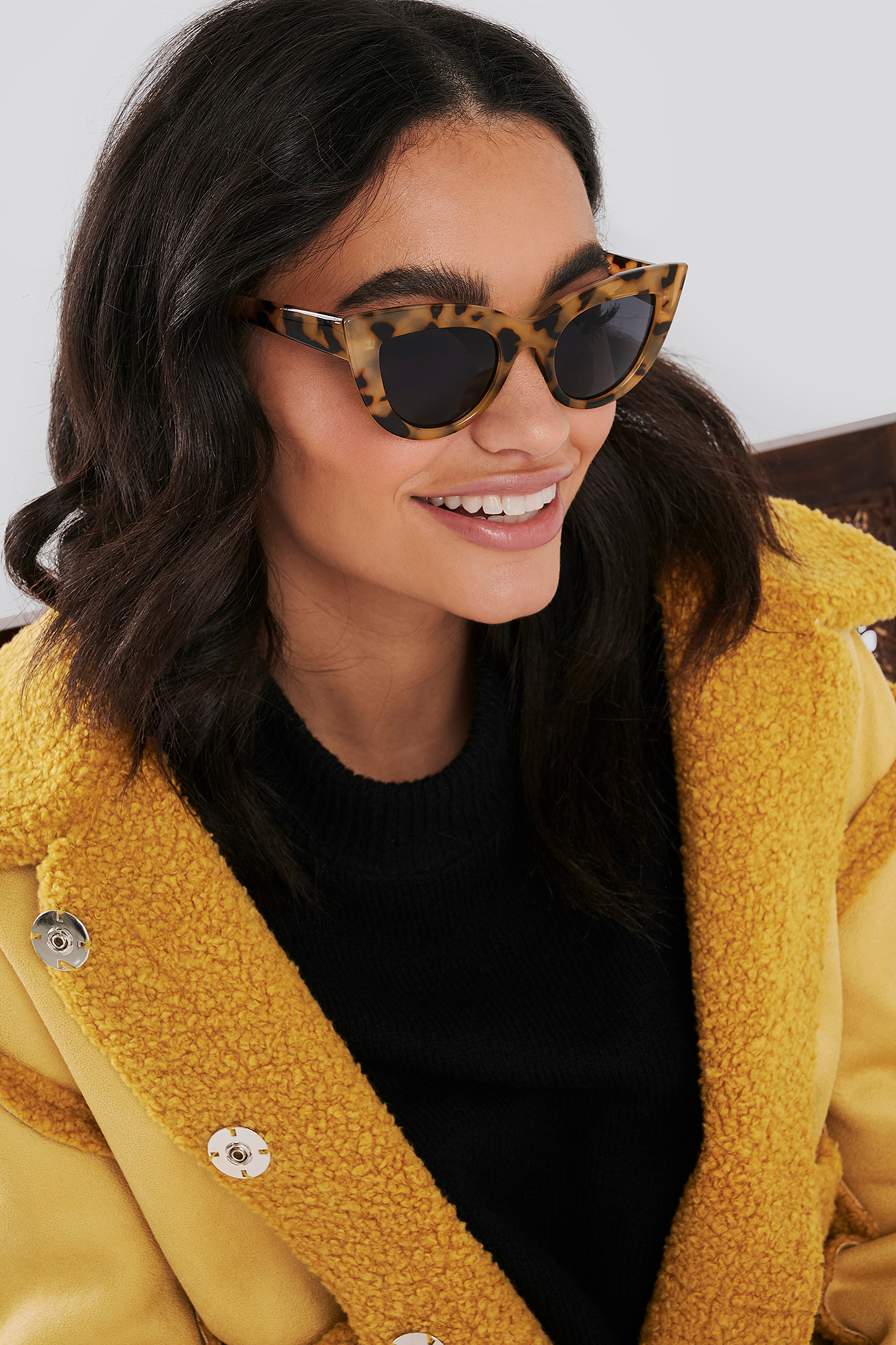 Chunky Pointy Cat Eye Sunglasses Nude Tortoise