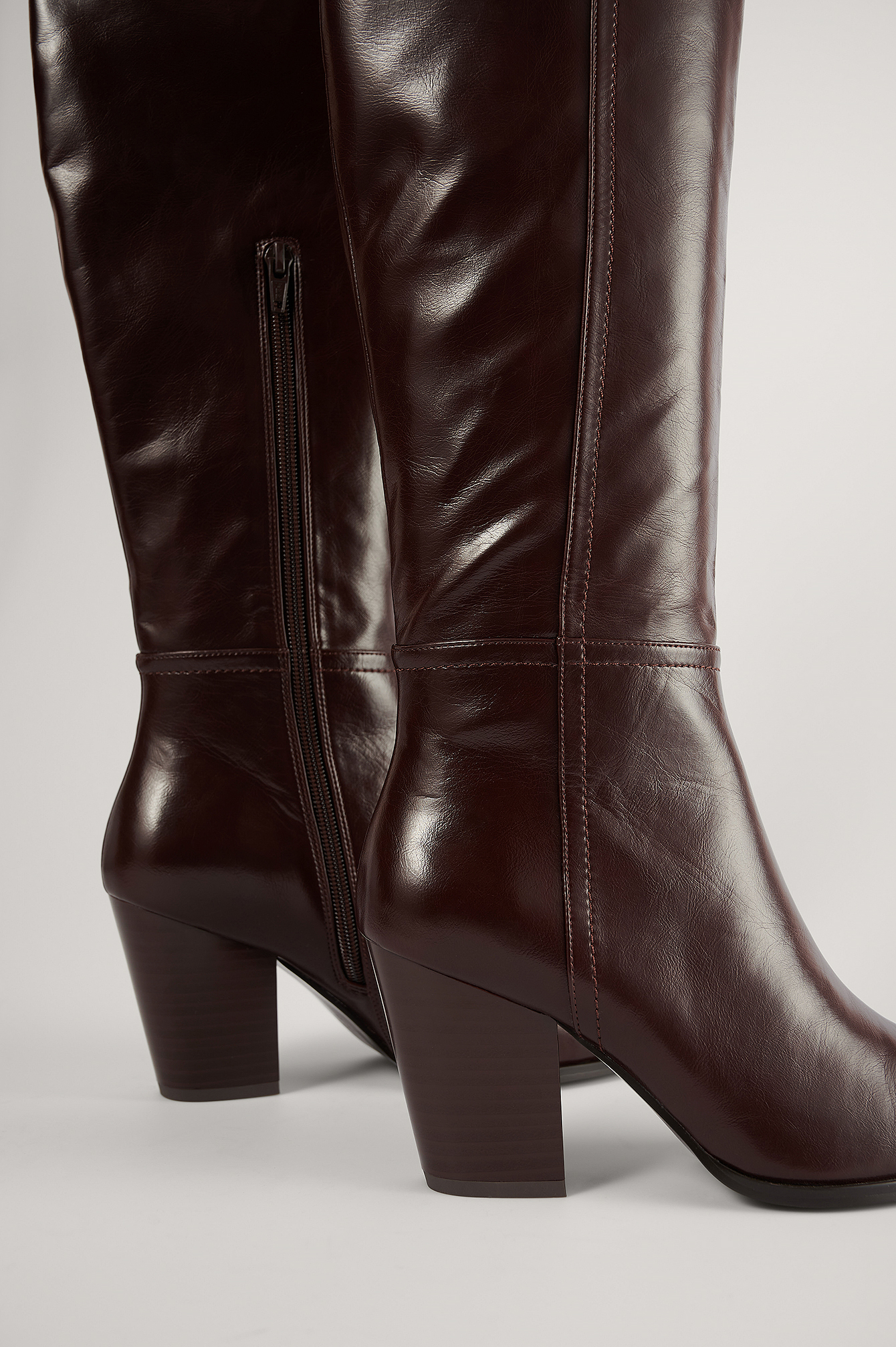 Chunky Western Heel Overknees Brown