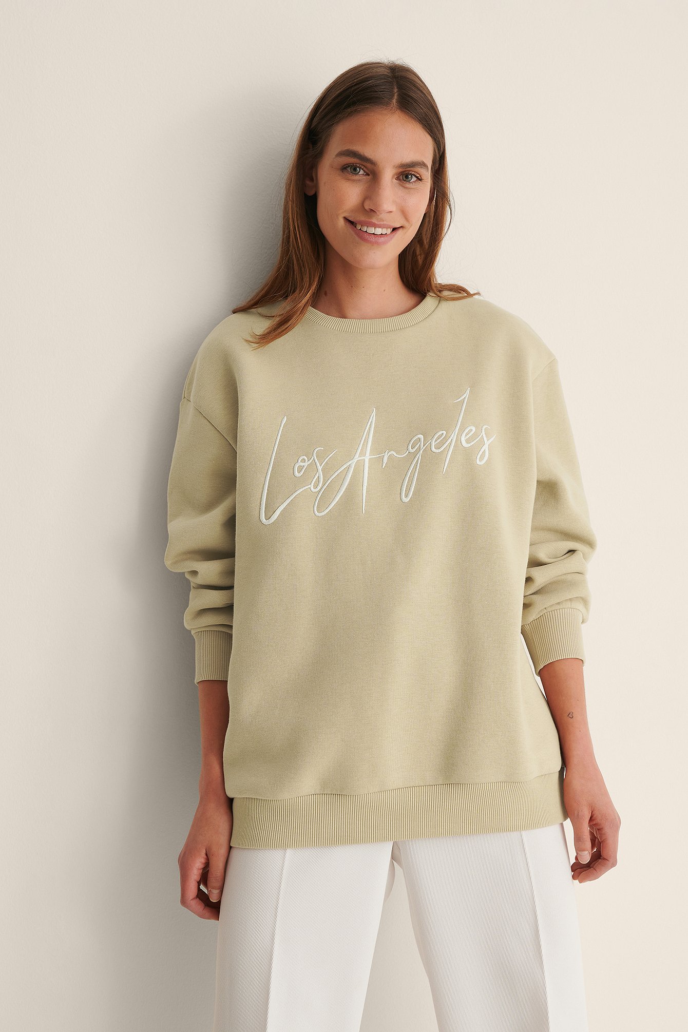 Beige Økologisk sweatshirt med byprint