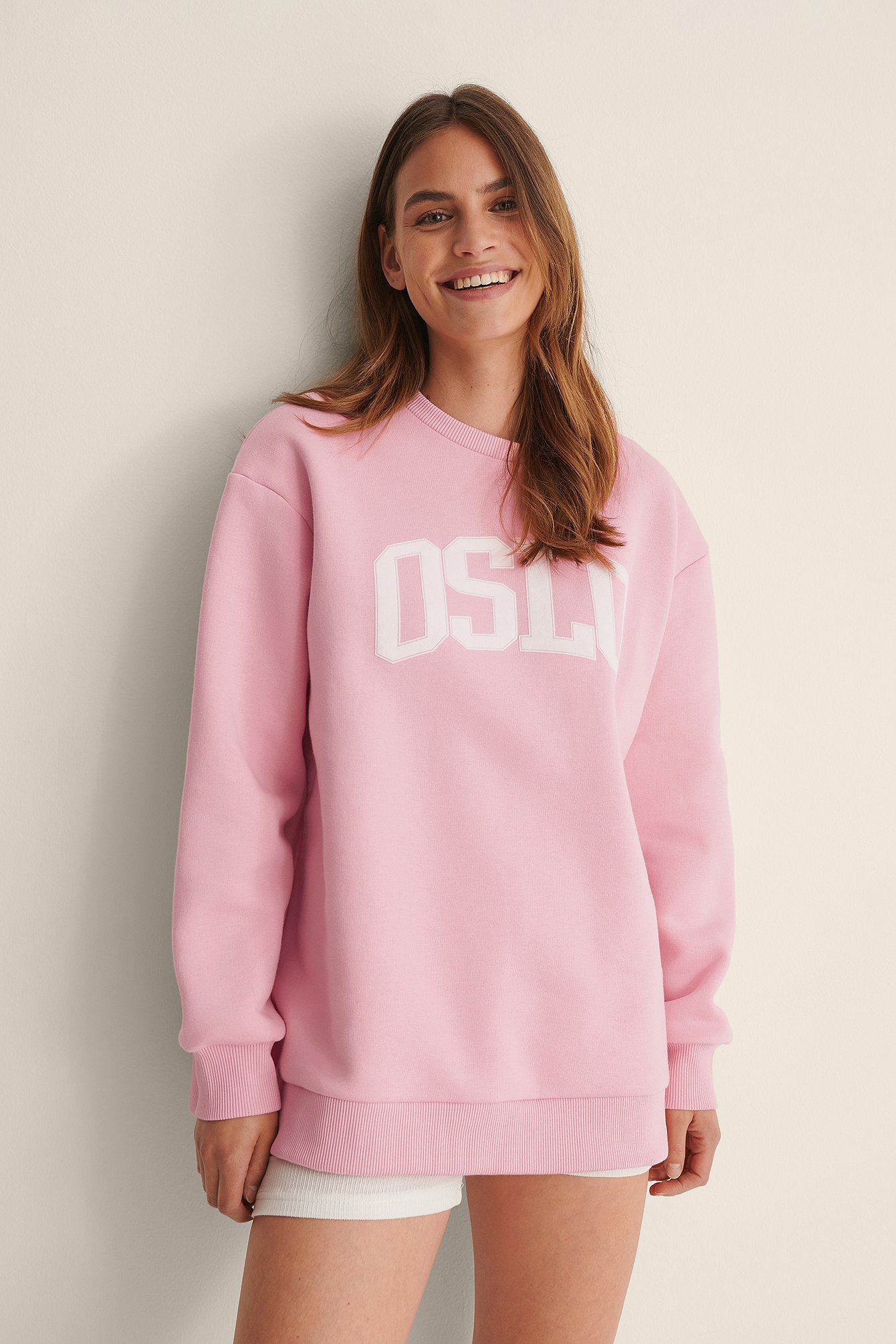 Pink Organisch city print sweatshirt