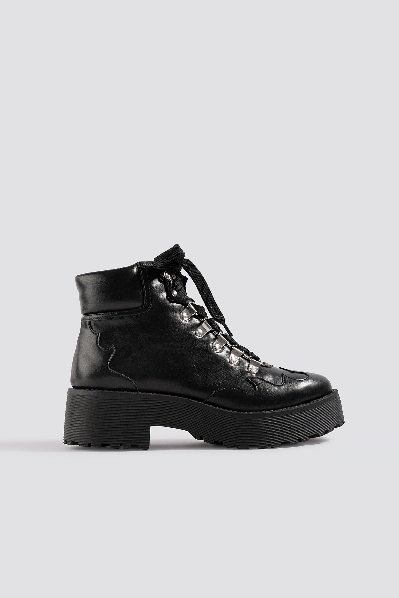 Cleated Western Detail Laceup Ankle Boot Black