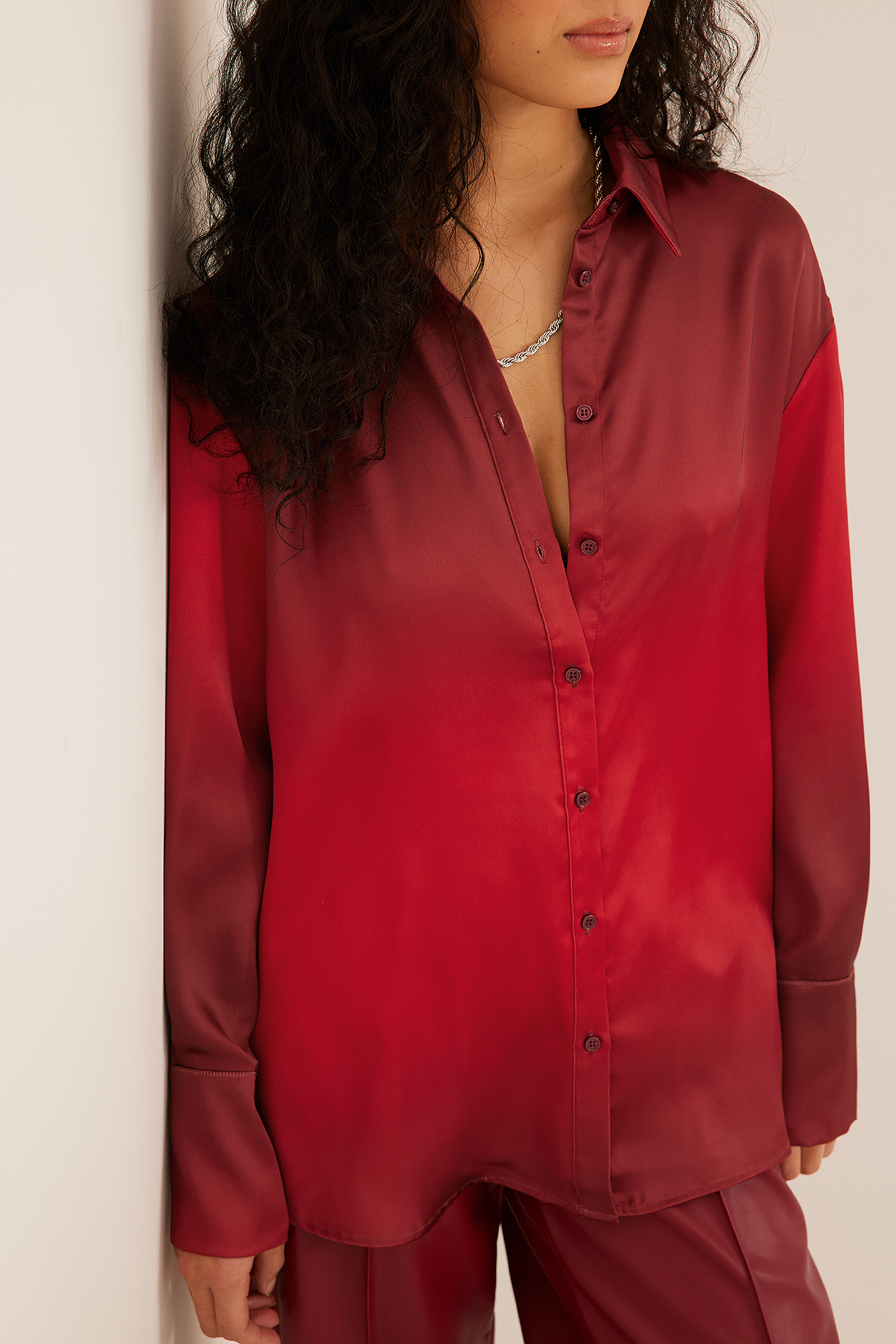 Ombre Print Satin Shirt Red | na-kd.com