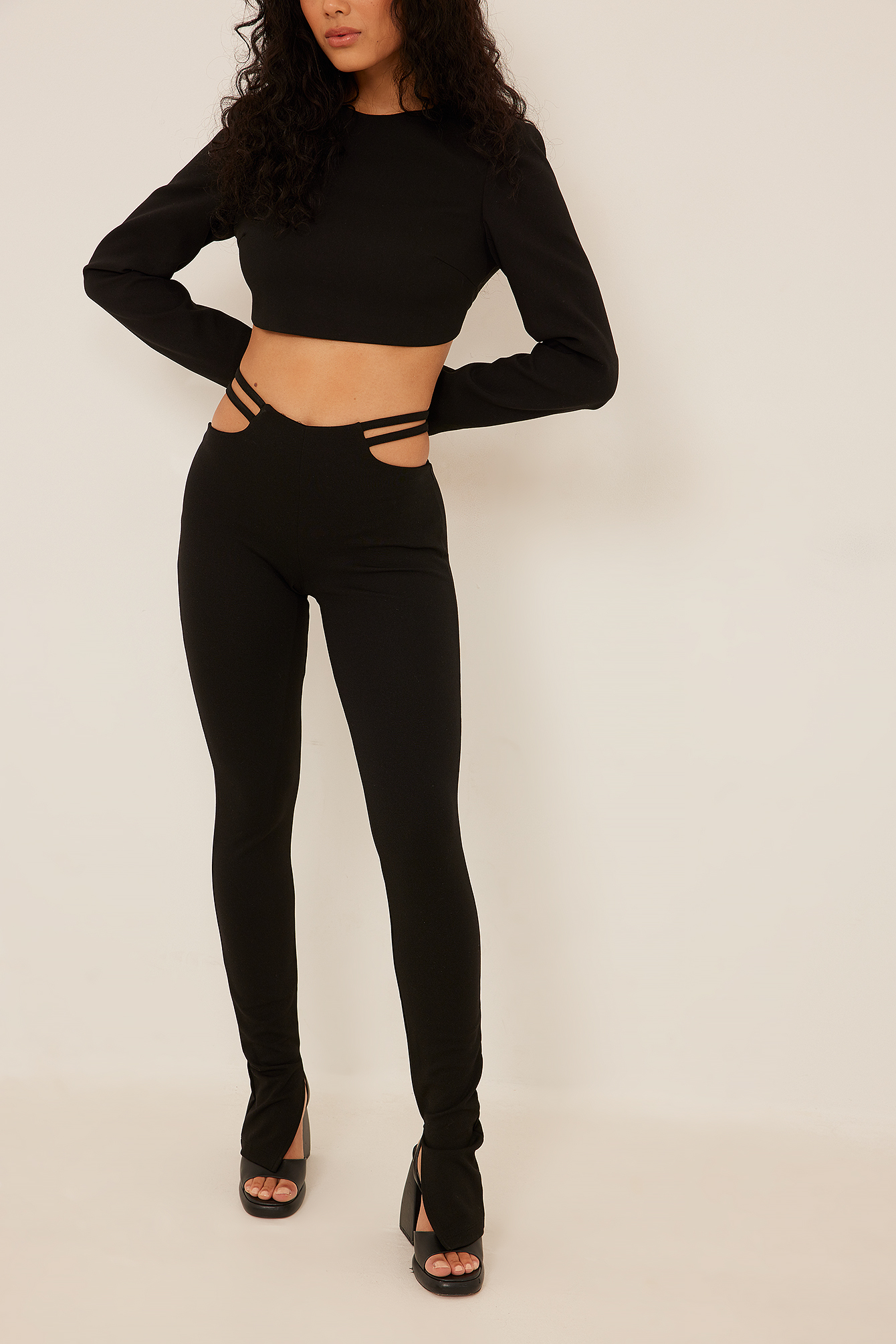 Open Back Cropped Blouse Black