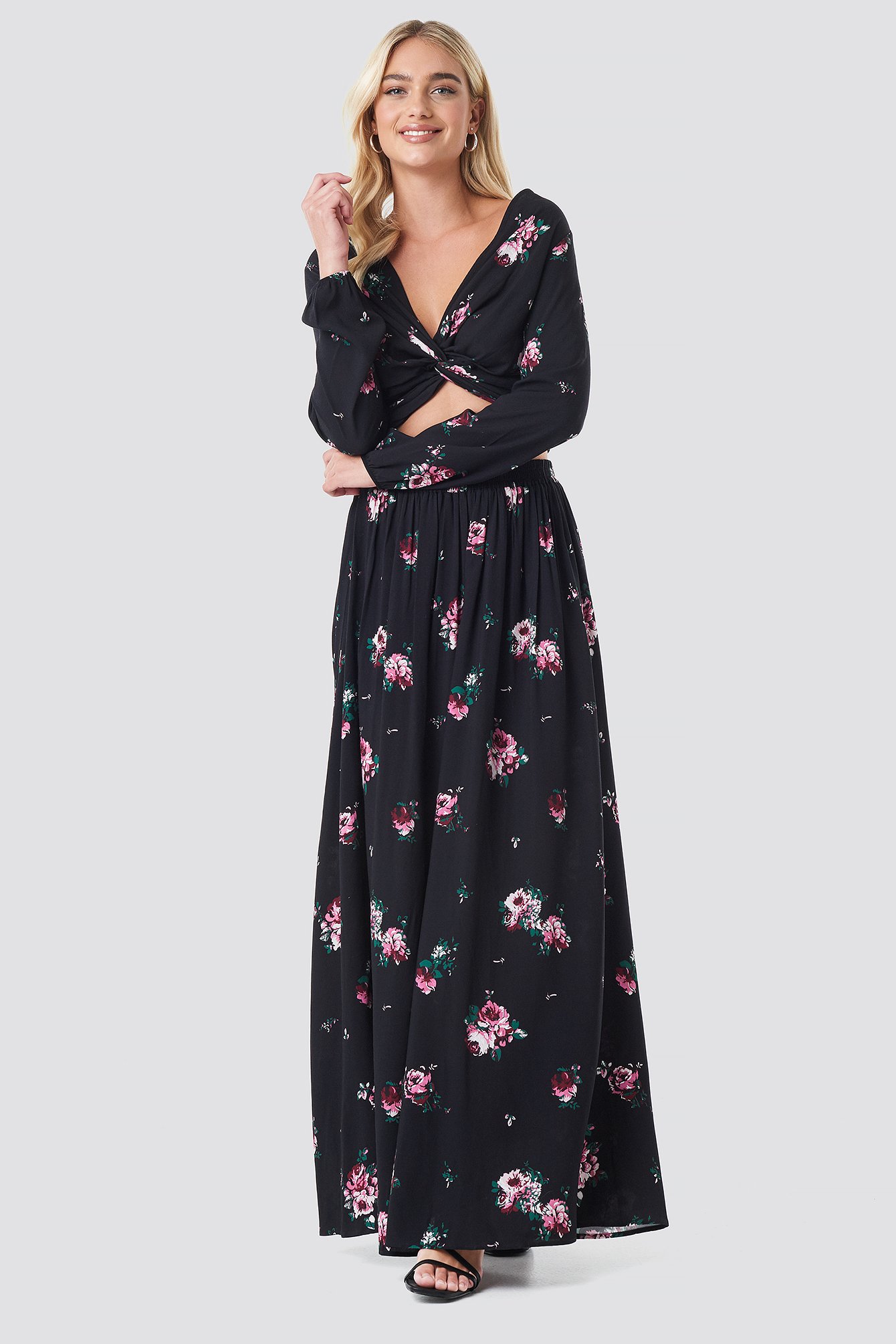 Black Floral NA-KD Boho Co-ord Floral Maxi Skirt