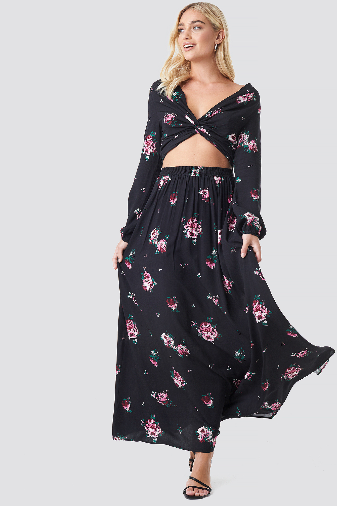 Black Floral Co-ord Floral Maxi Skirt