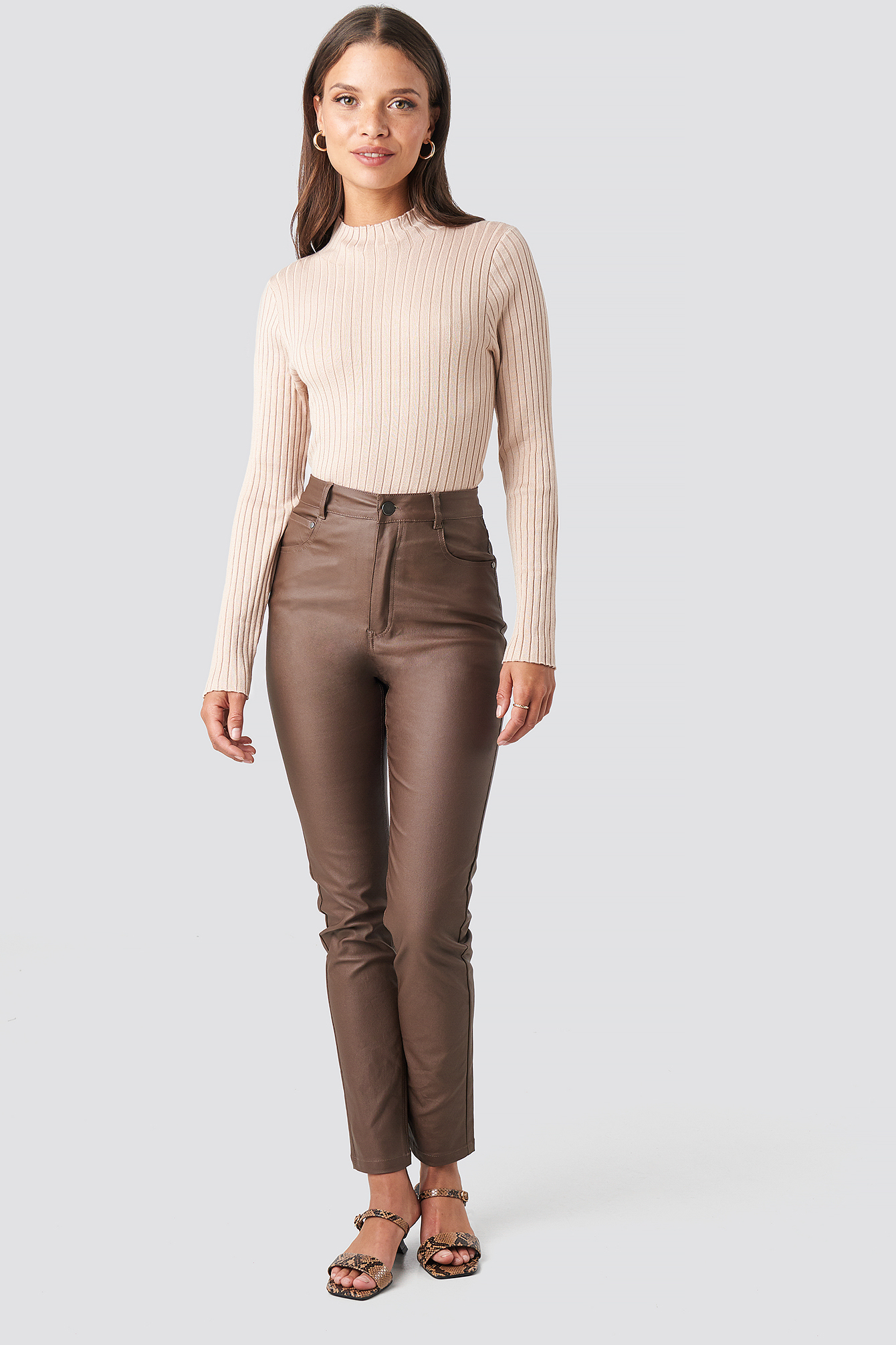 Coated Cotton Pants Brown
