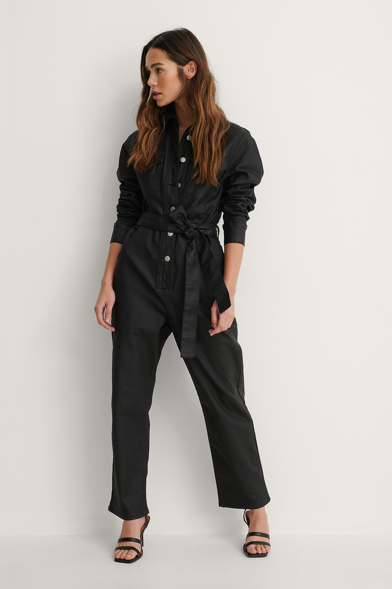 Denim Jumpsuit Met Coating Zwart | na-kd.com