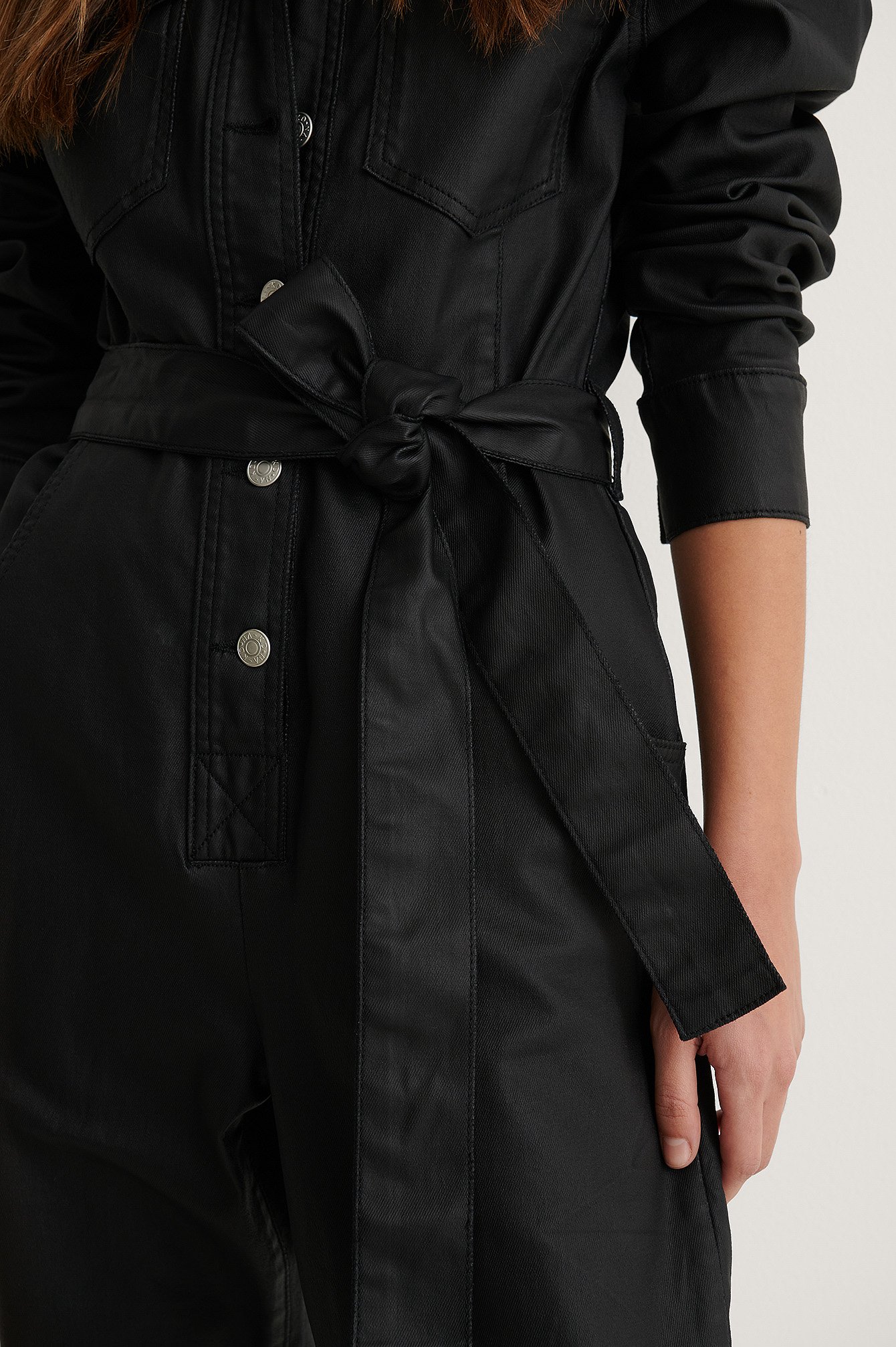 Coated Denim Jumpsuit Black