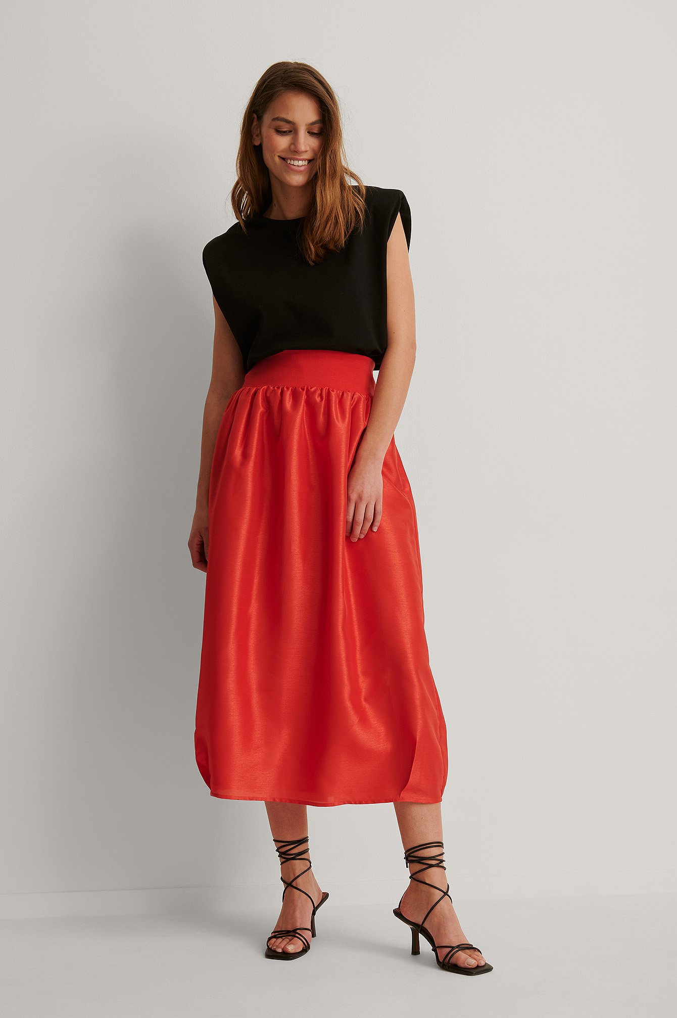Bright Red Cocoon Shape Maxi Skirt