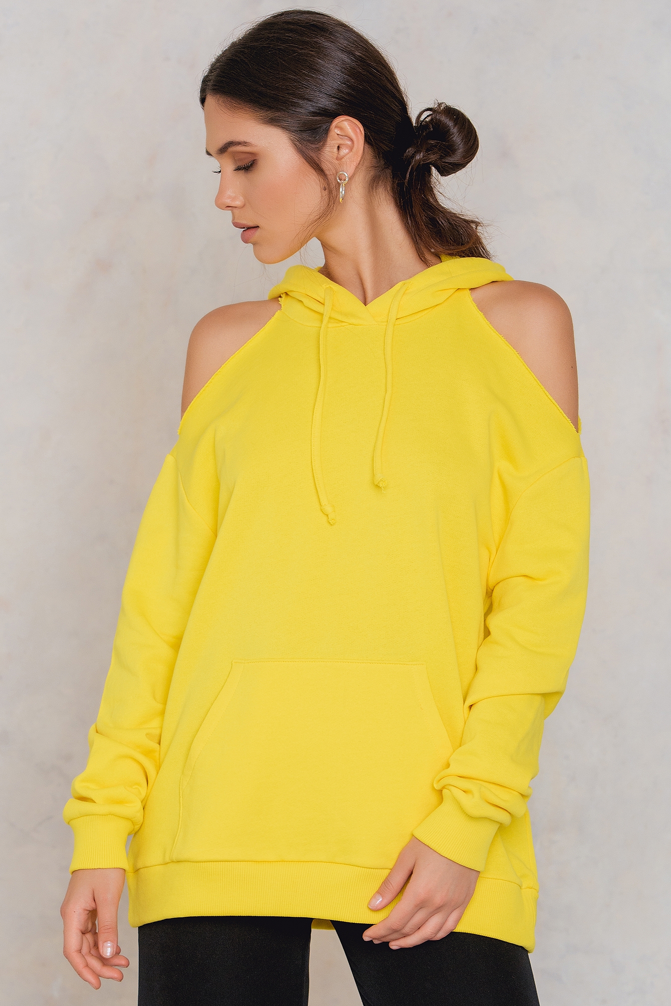 Cold Shoulder Hoodie Yellow | na-kd.com