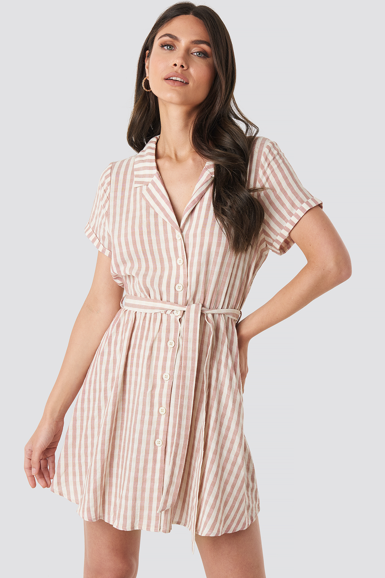 Collar Stripe Shirt Dress Pink/White Stripe