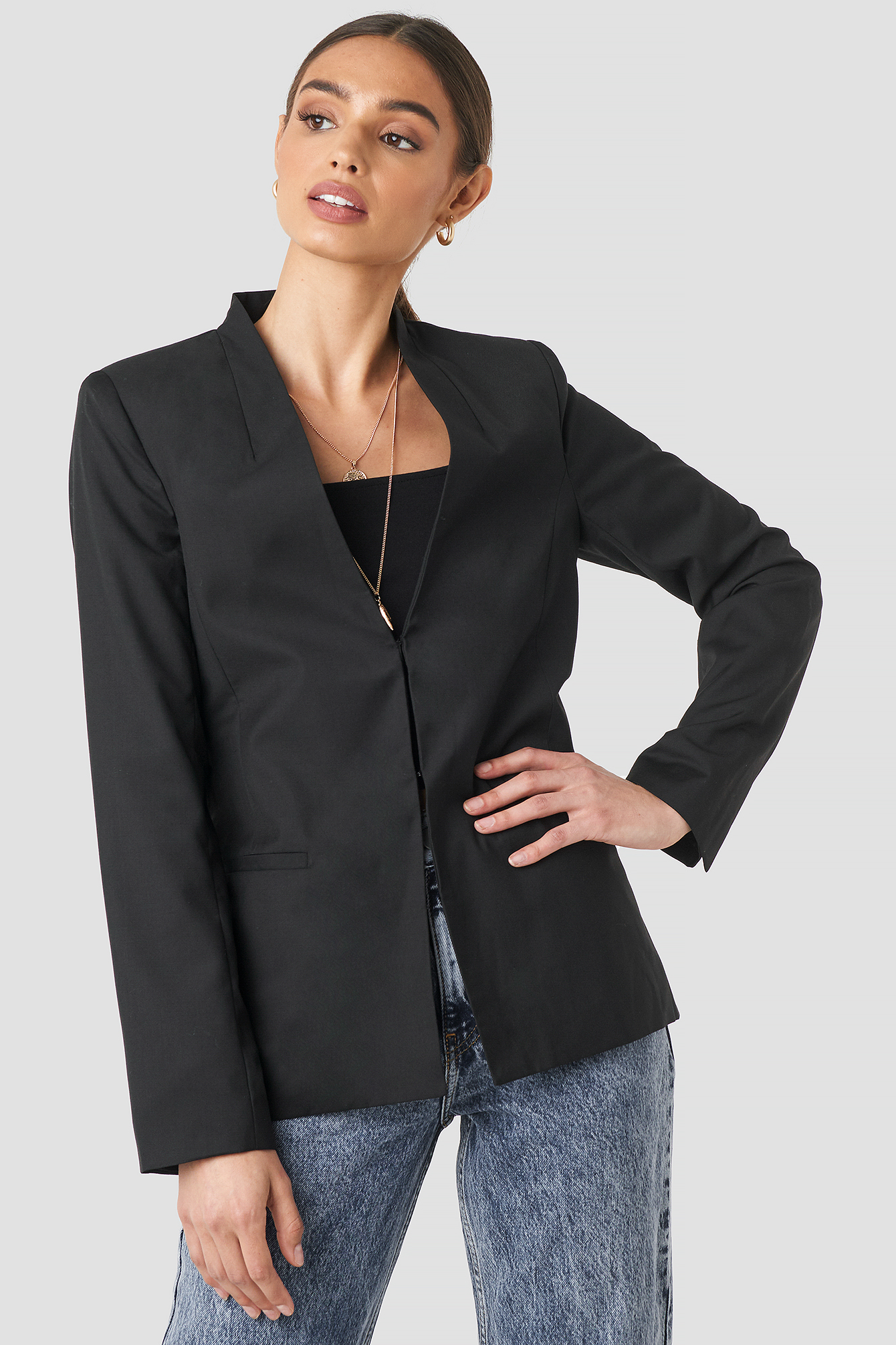 Collarless Blazer Black