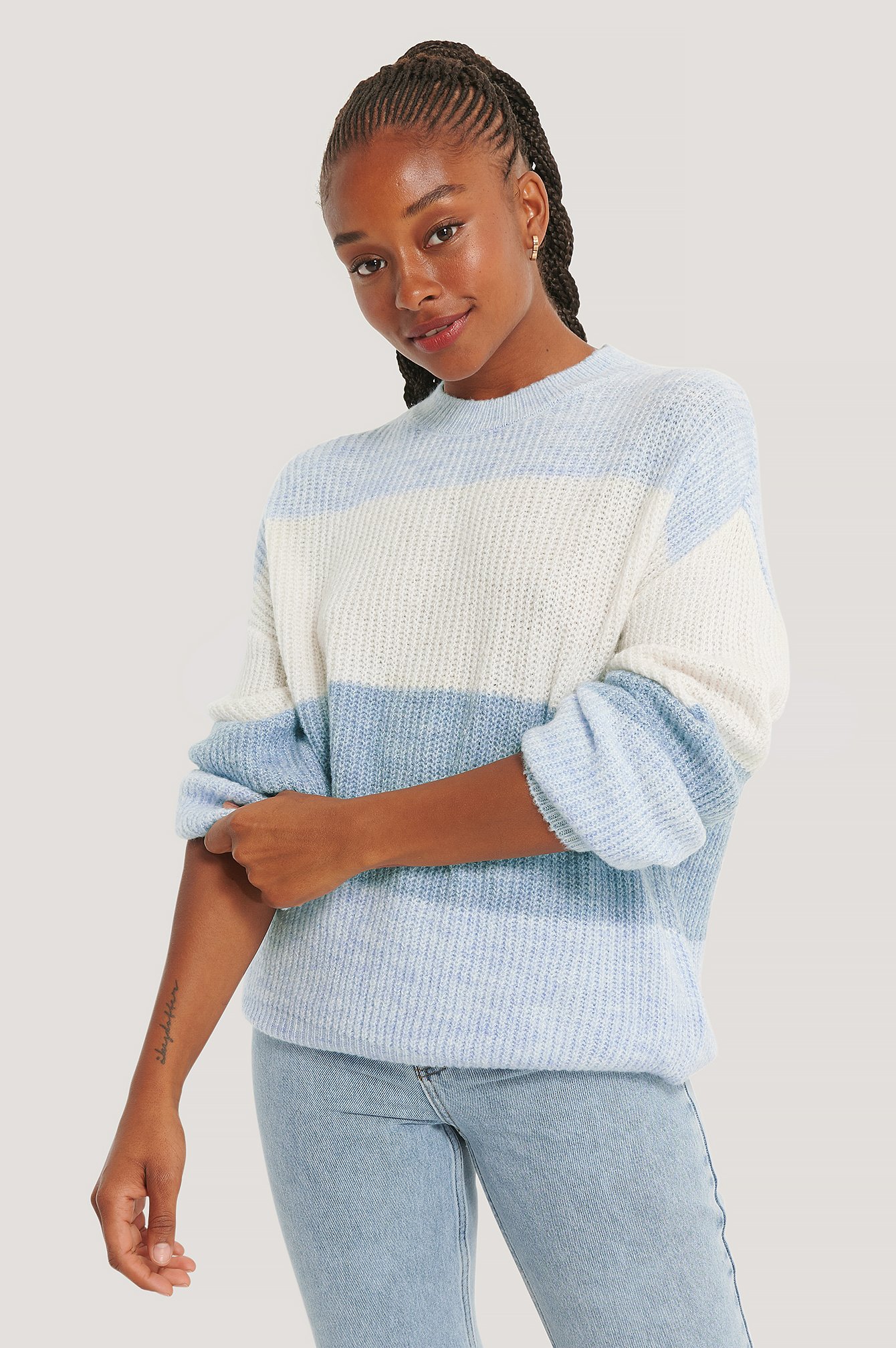 Blue Color Striped Knitted Sweater