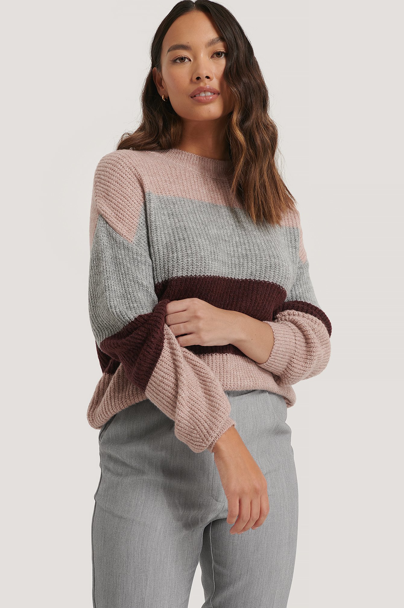 Pink Color Striped Knitted Sweater
