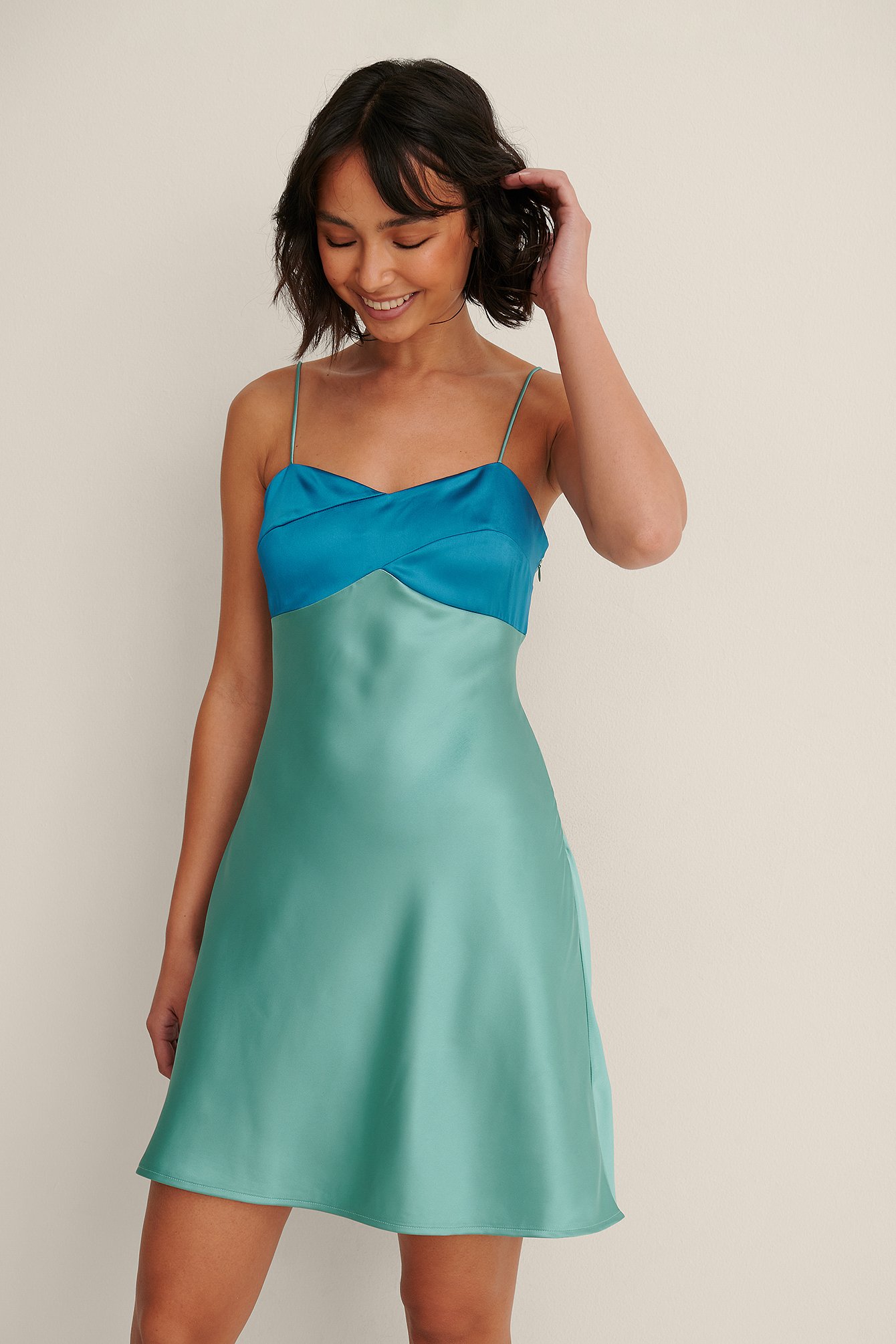 Teal Recycled Colorblock Mini Dress