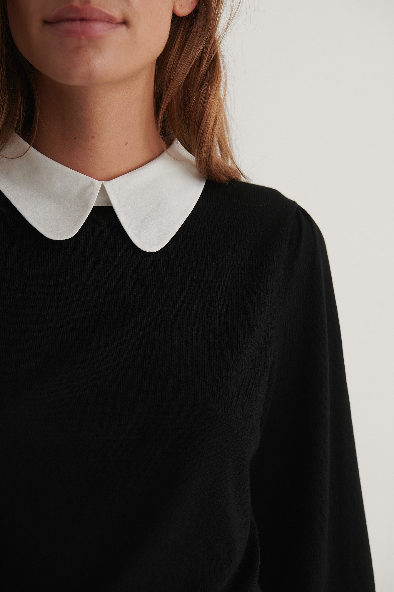 Black Contrast Collar Knitted Sweater