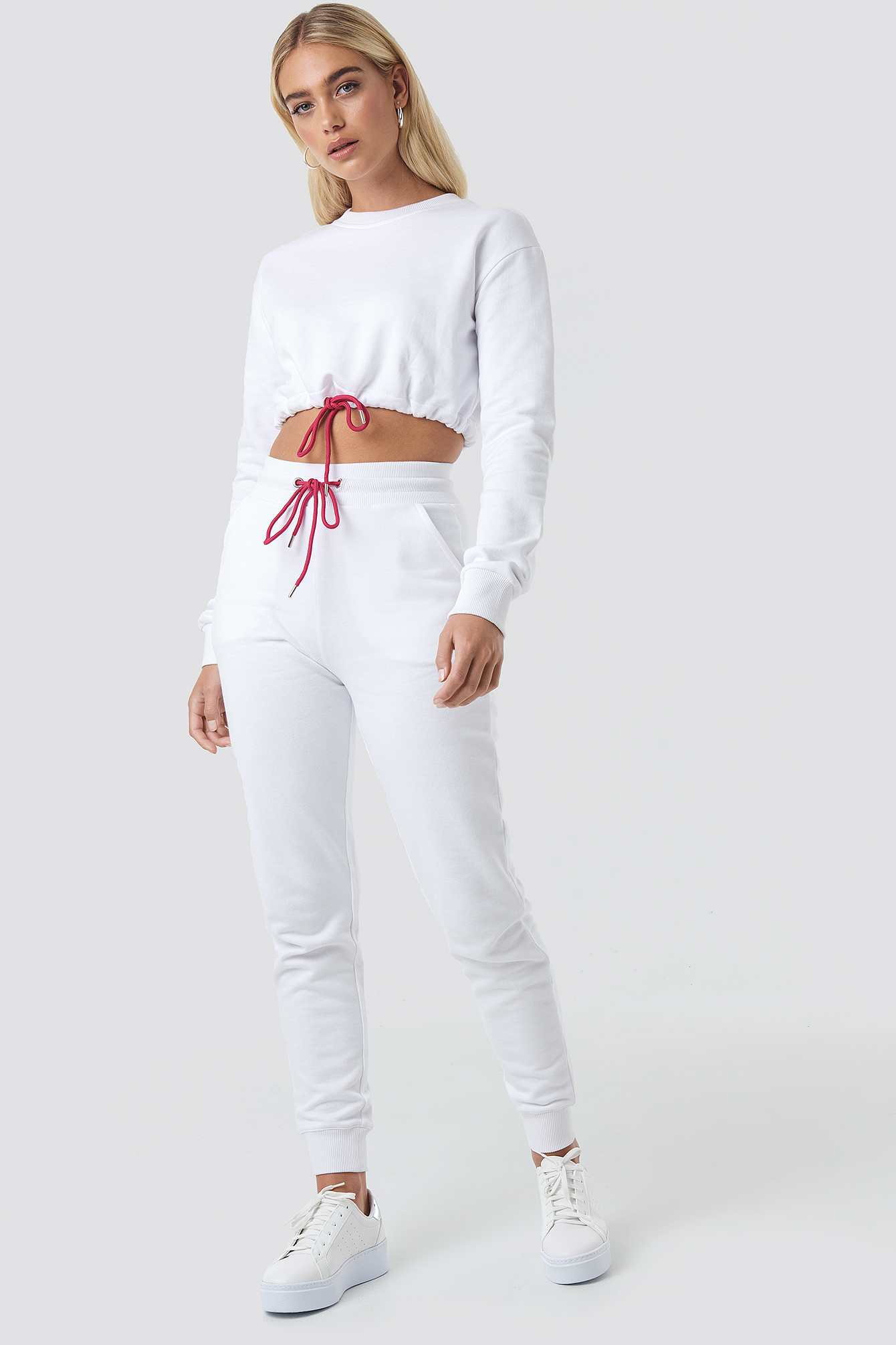Contrast Neon Drawcord Slim Joggers White