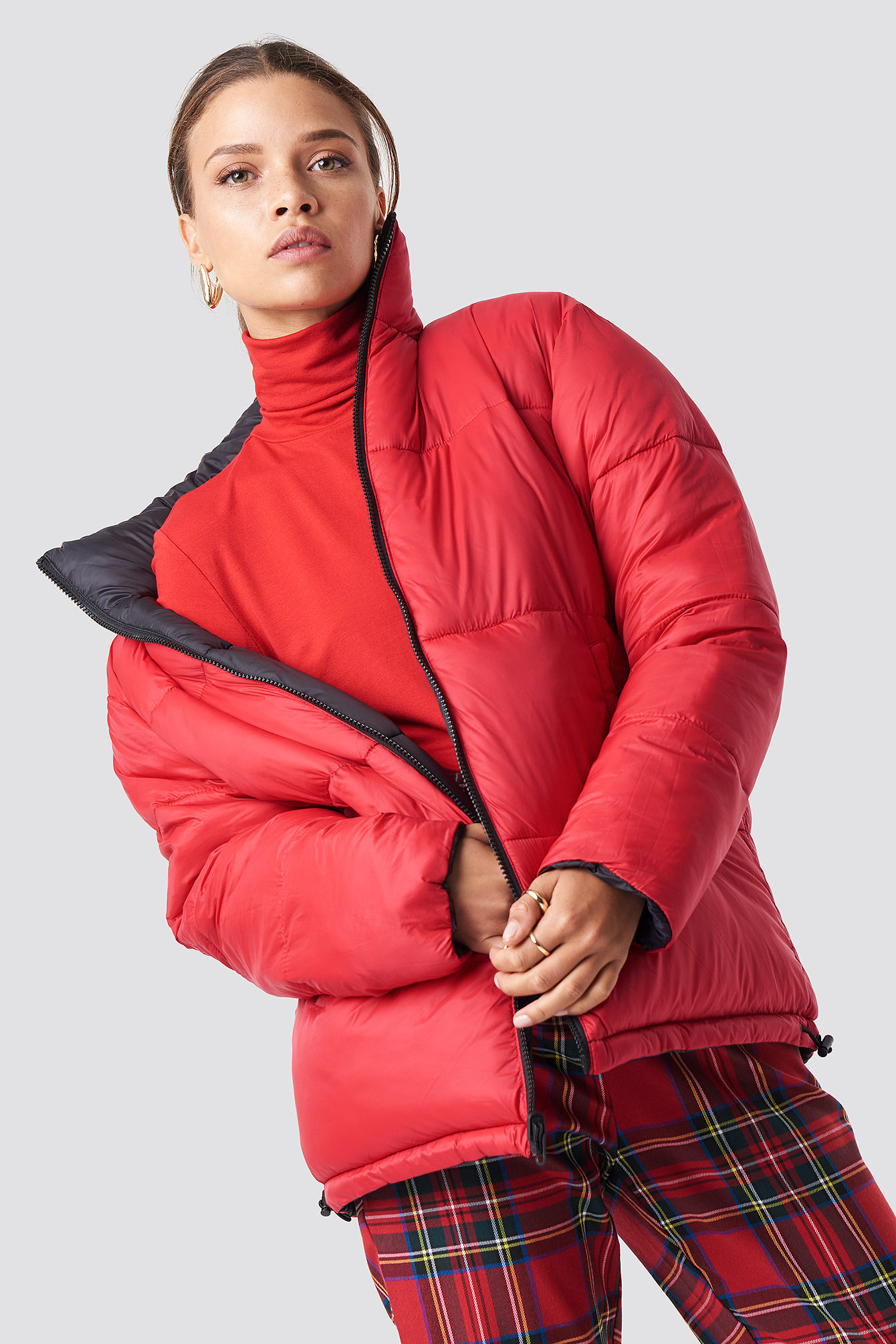 Contrast Puffer Jacket Black/Red