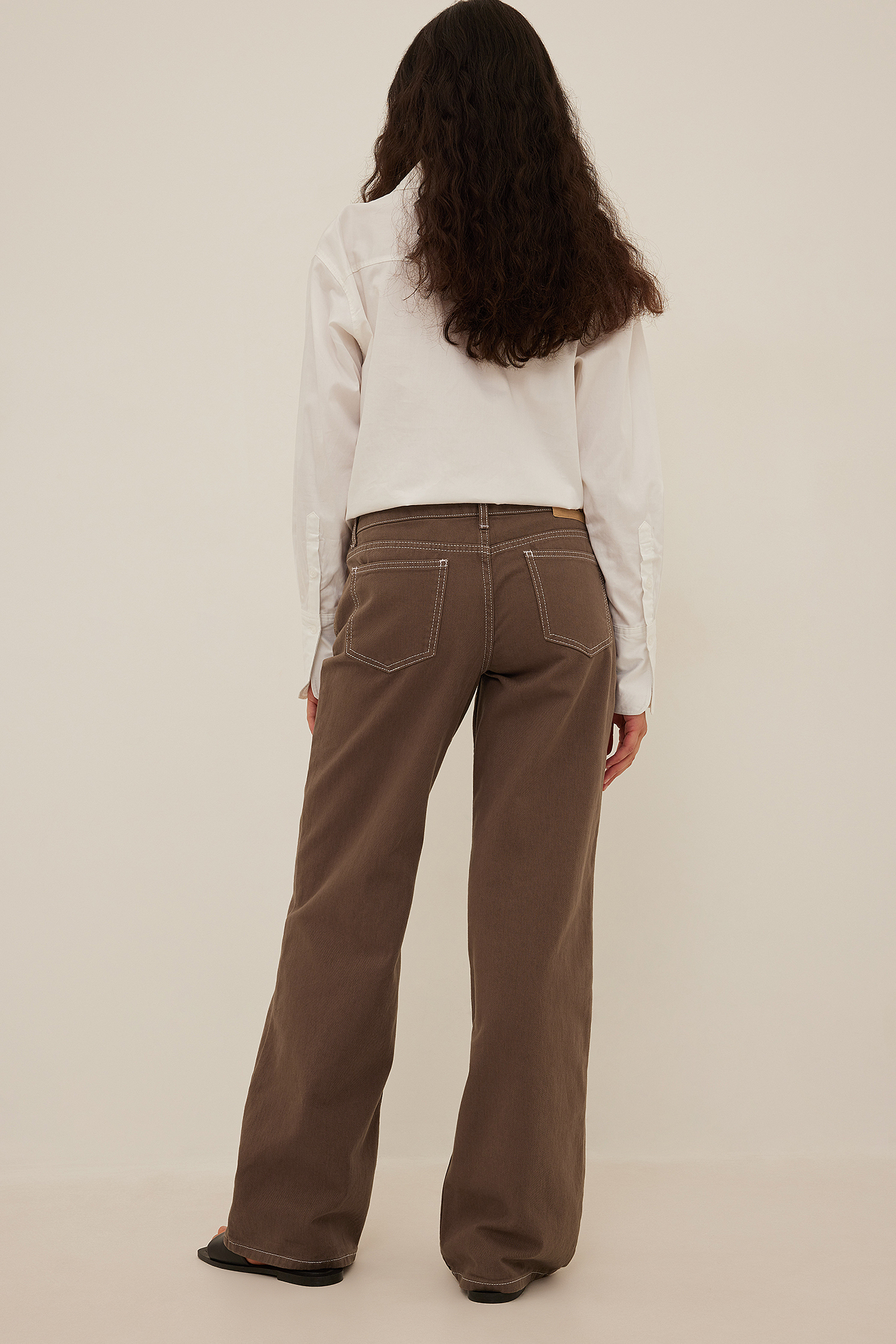 Contrast Seam Low Waist Jeans Brown 